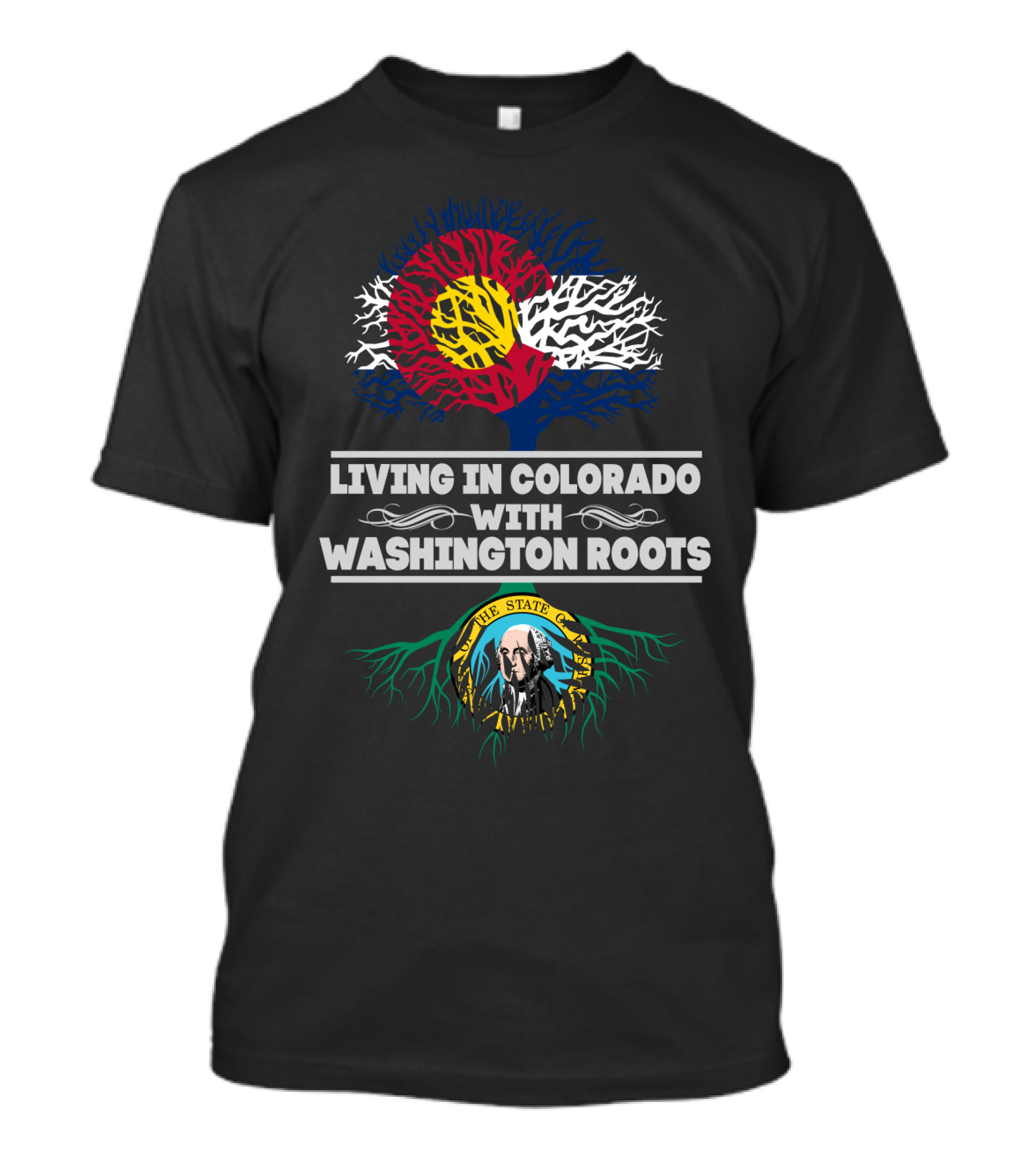 Colorado Flag Tree With Washington Seal Roots - Living In Colorado With Washington Roots T-Shirt