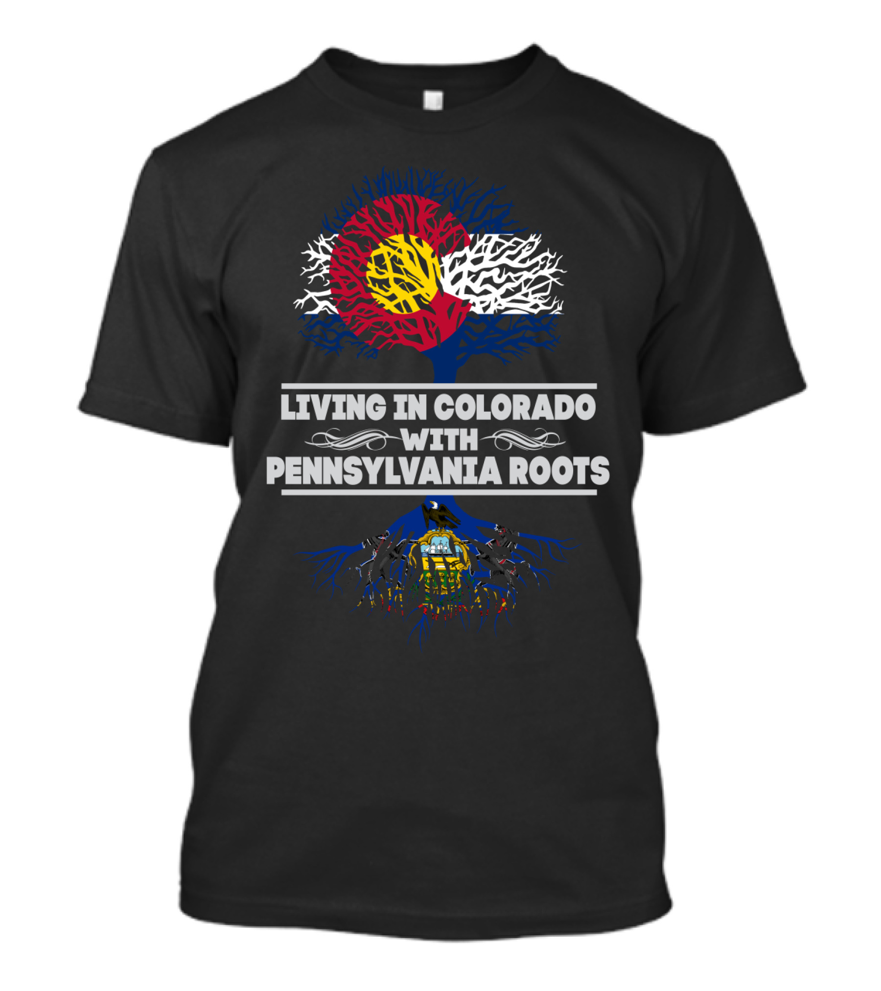 Colorado Pride Tree With Pennsylvania Heritage Roots And State Flag Elements T-Shirt