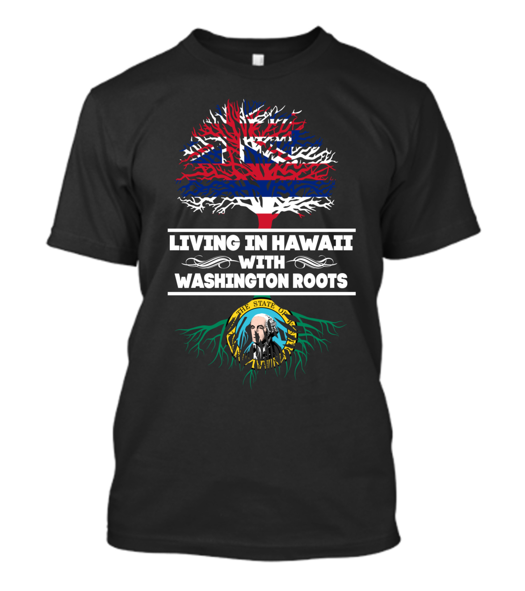Hawaii Lifestyle With Washington Heritage Tree Featuring Hawaiian And Washington State Flags T-Shirt