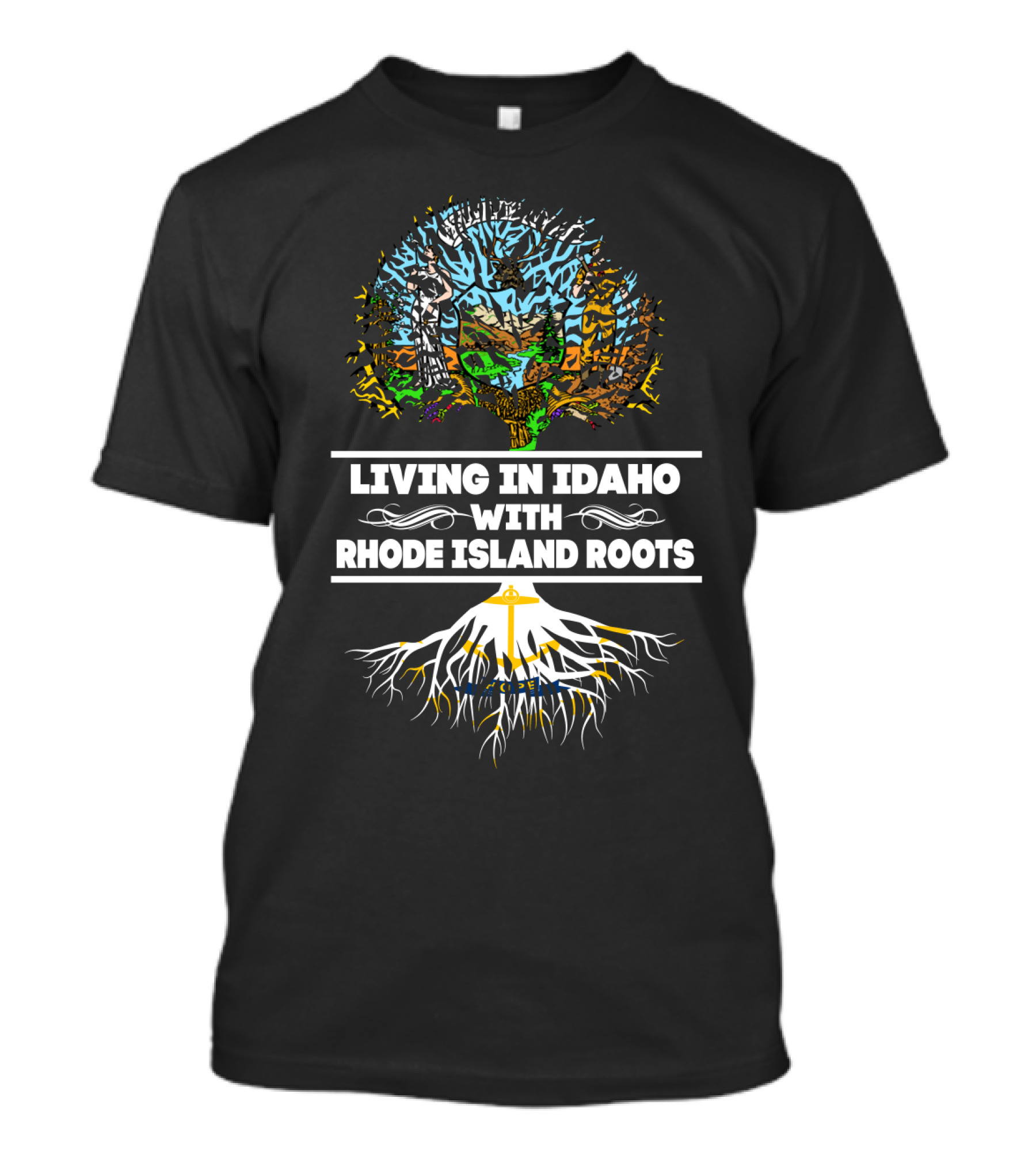 Living In Idaho With Rhode Island Roots Tree Silhouette Heritage T-Shirt