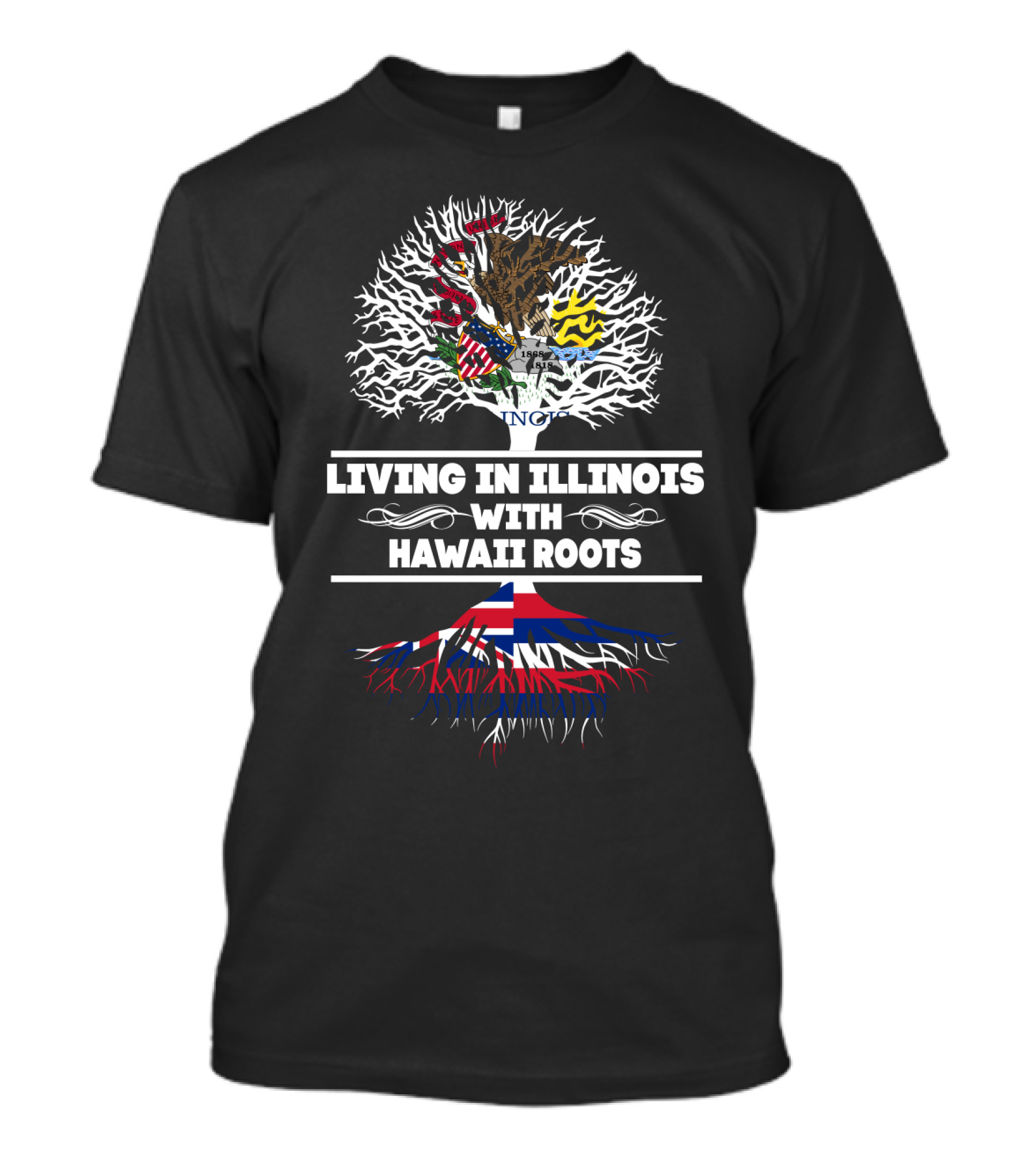 Illinois Pride With Hawaiian Heritage Tree And State Emblems T-Shirt