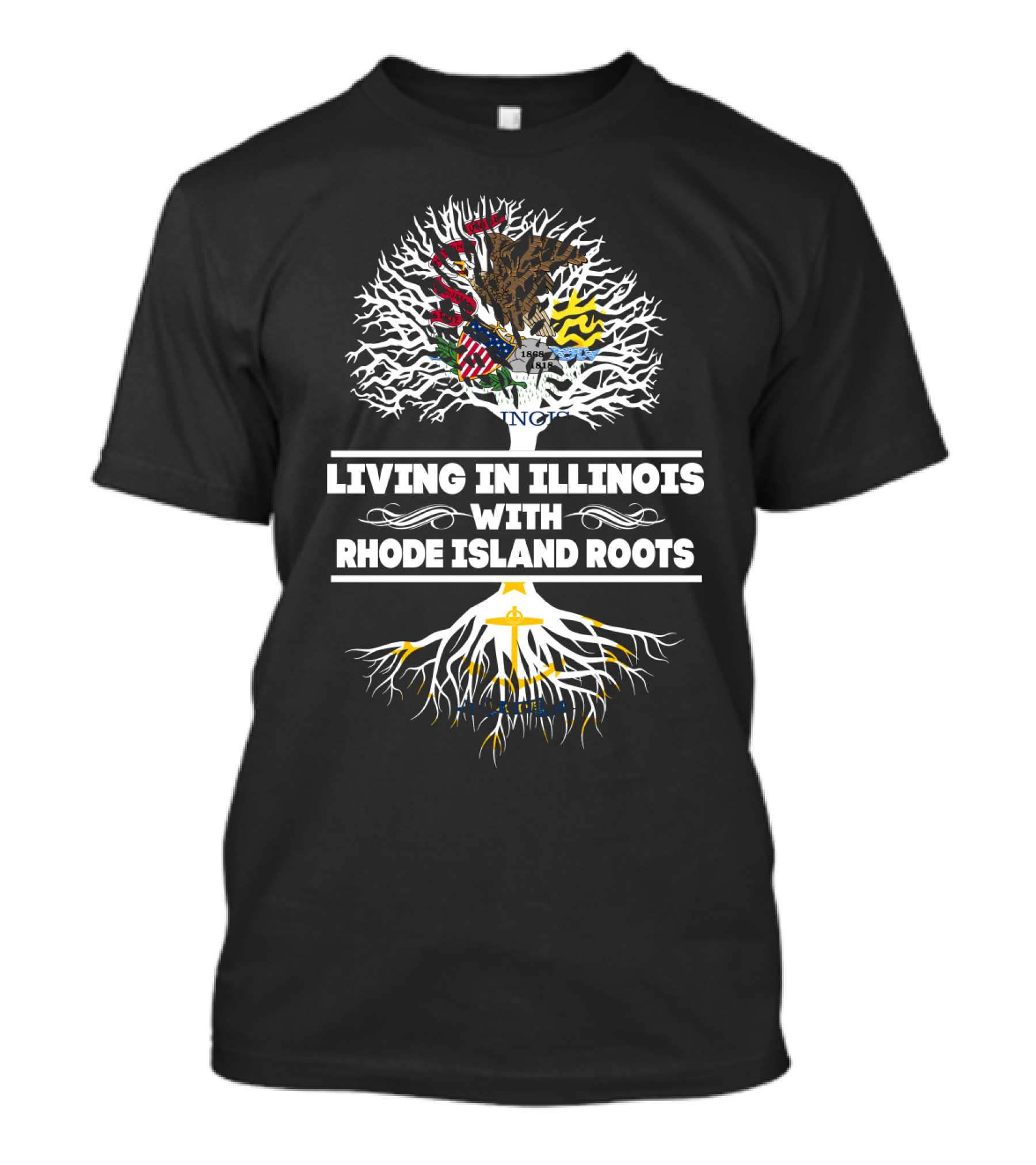 Illinois Pride Meets Rhode Island Heritage: Celebrating Roots With State Flag Iconography T-Shirt
