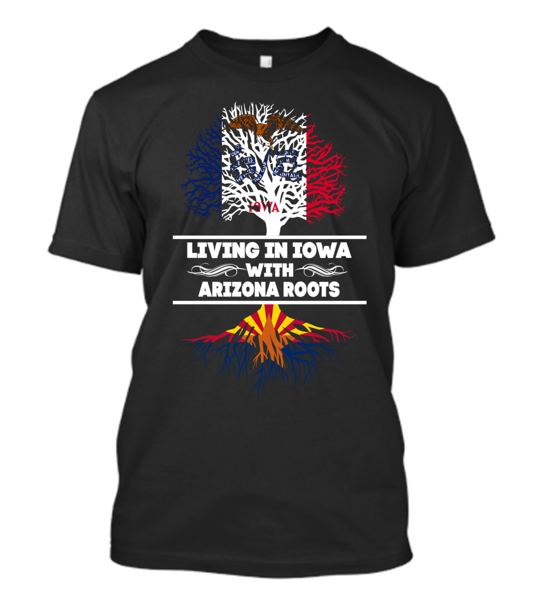 Iowa Living With Arizona Heritage Flag-Inspired Tree T-Shirt