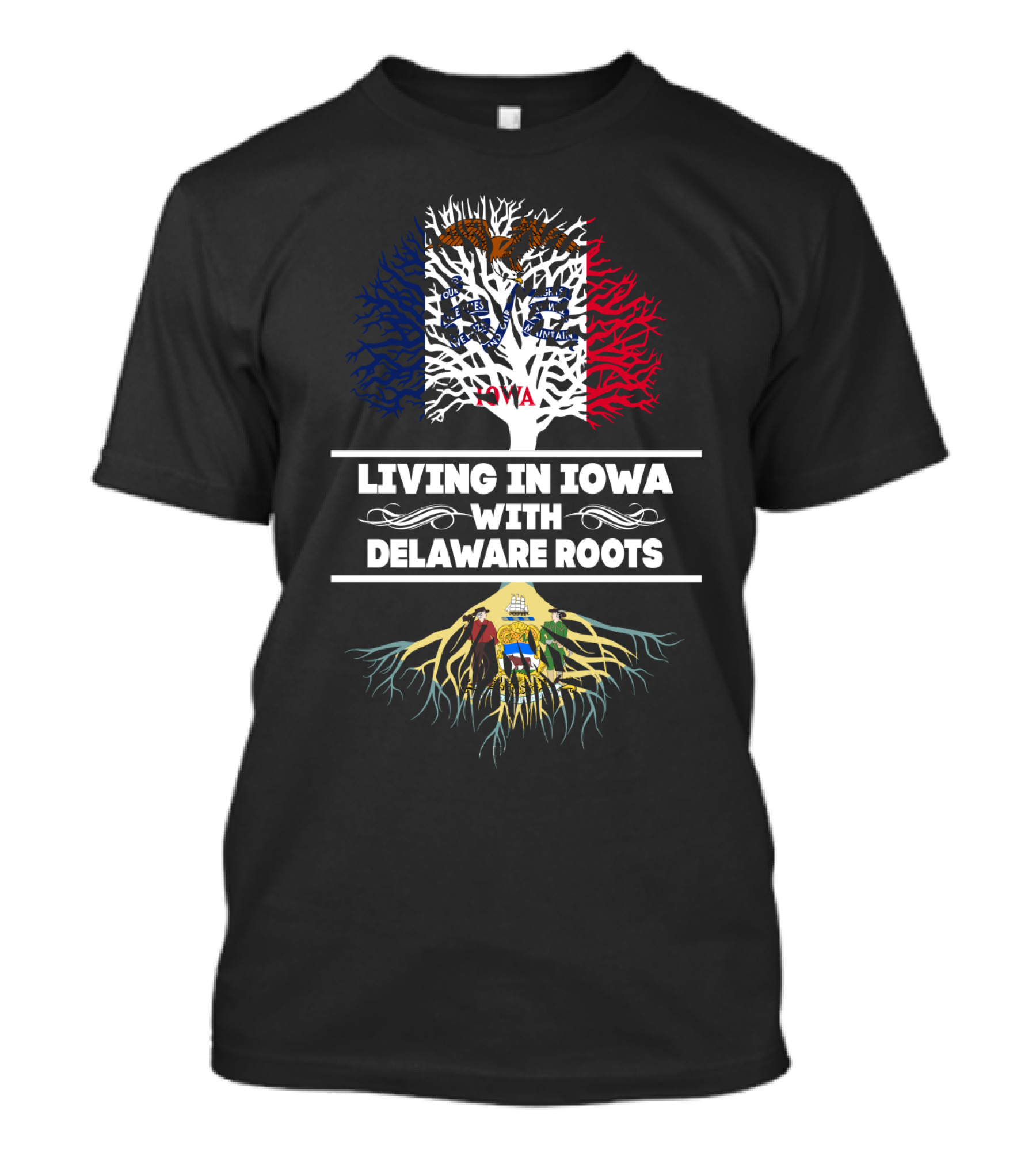Living In Iowa With Delaware Roots Flag-Themed Tree T-Shirt