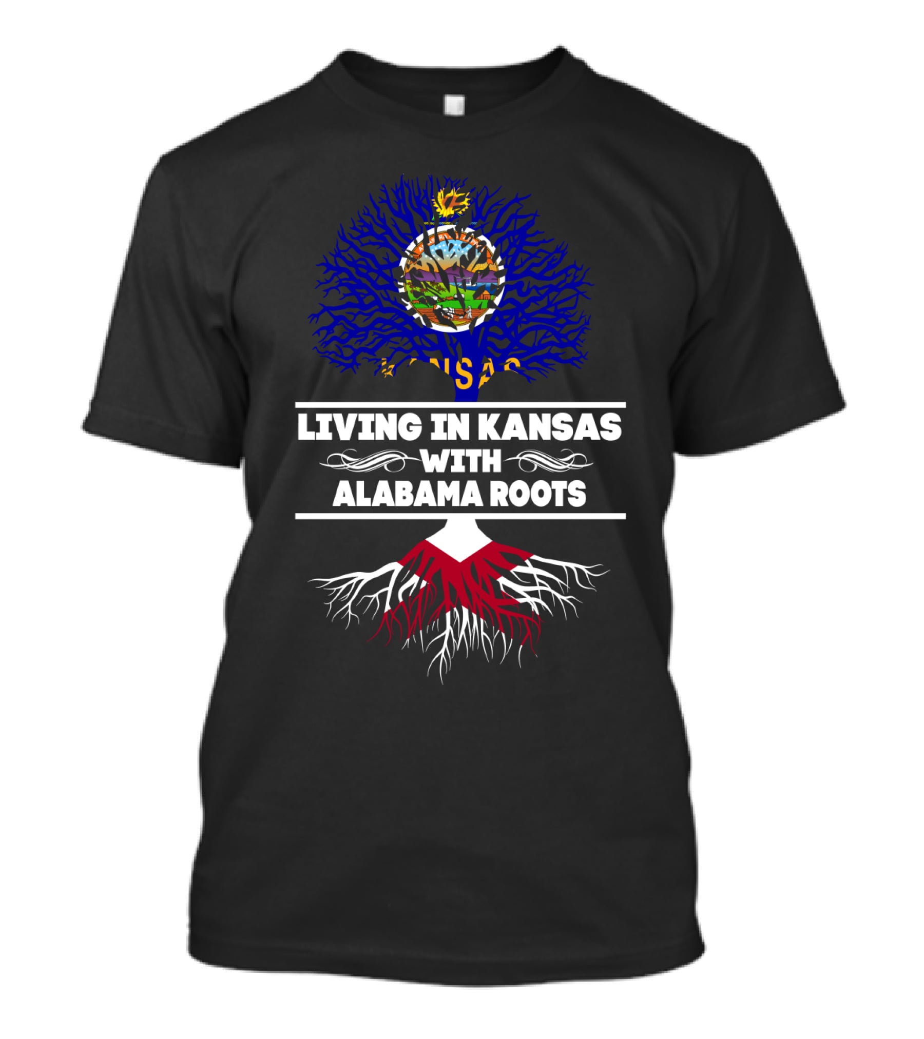 Kansas Living With Deep Alabama Heritage Roots Emphasized By Vibrant Tree T-Shirt