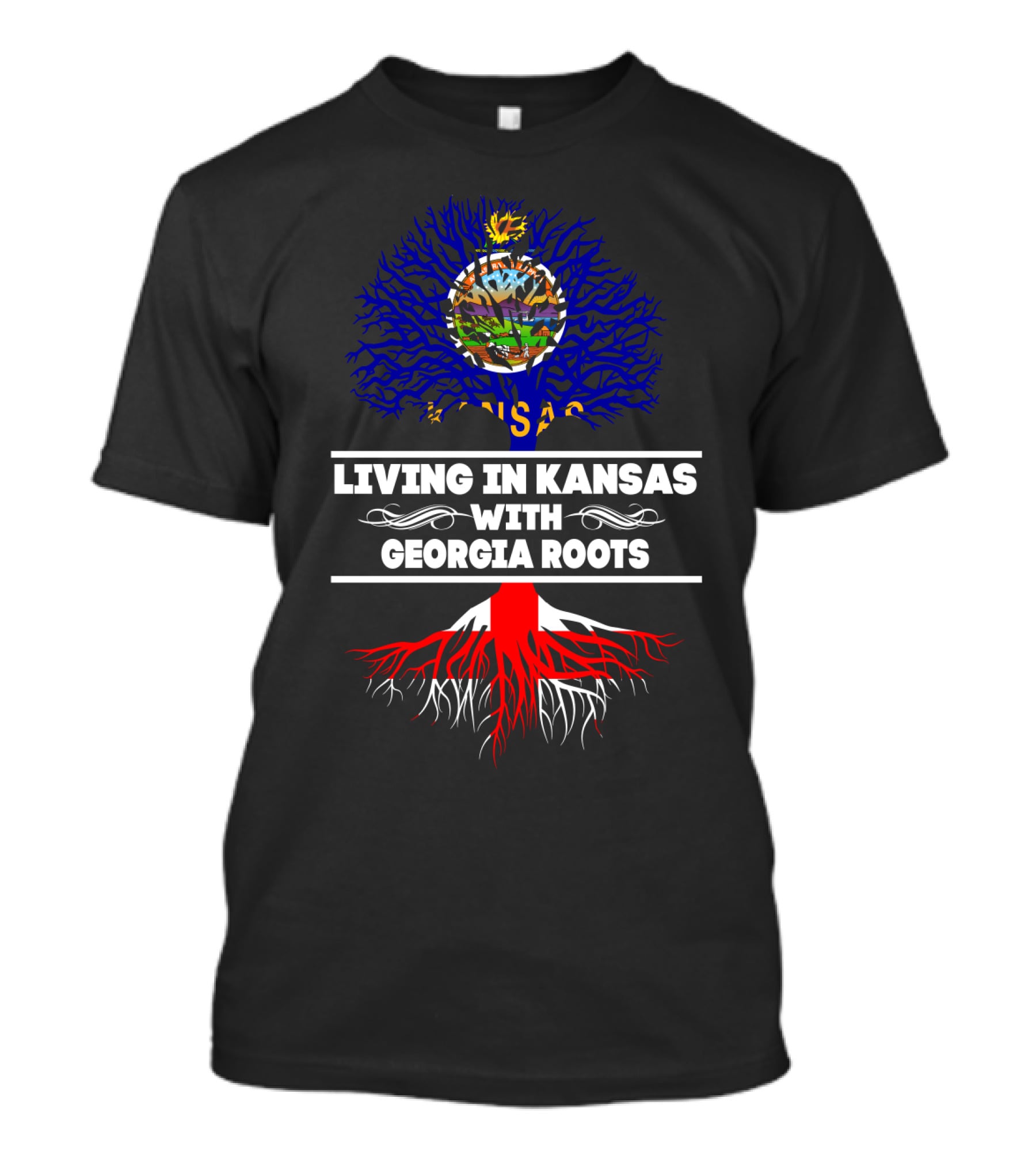 Kansas Living With Georgia State Roots Tree T-Shirt