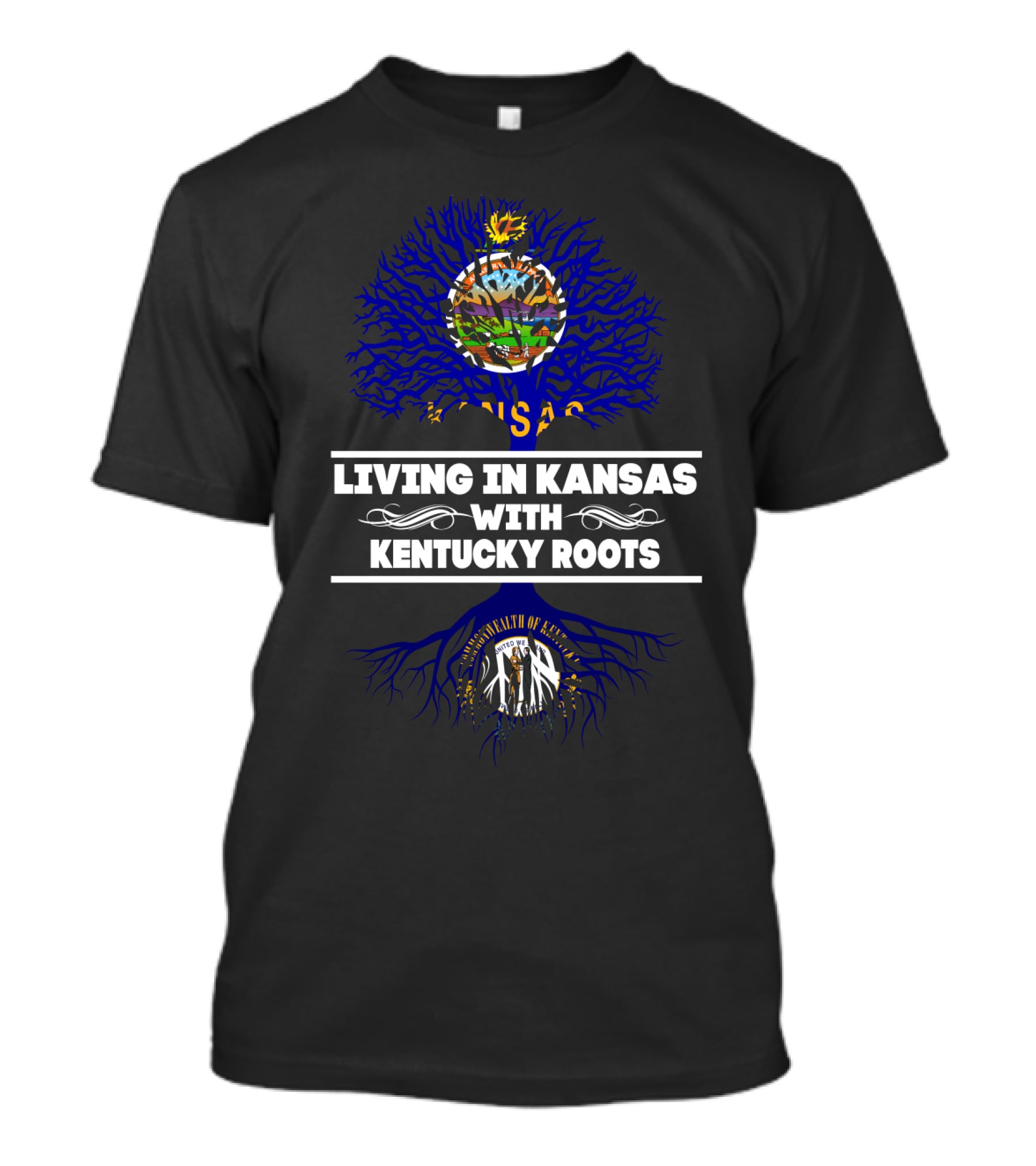 Kansas Life With Deep Kentucky Roots - State Pride Symbolism With Kansas Seal And Kentucky Emblems T-Shirt