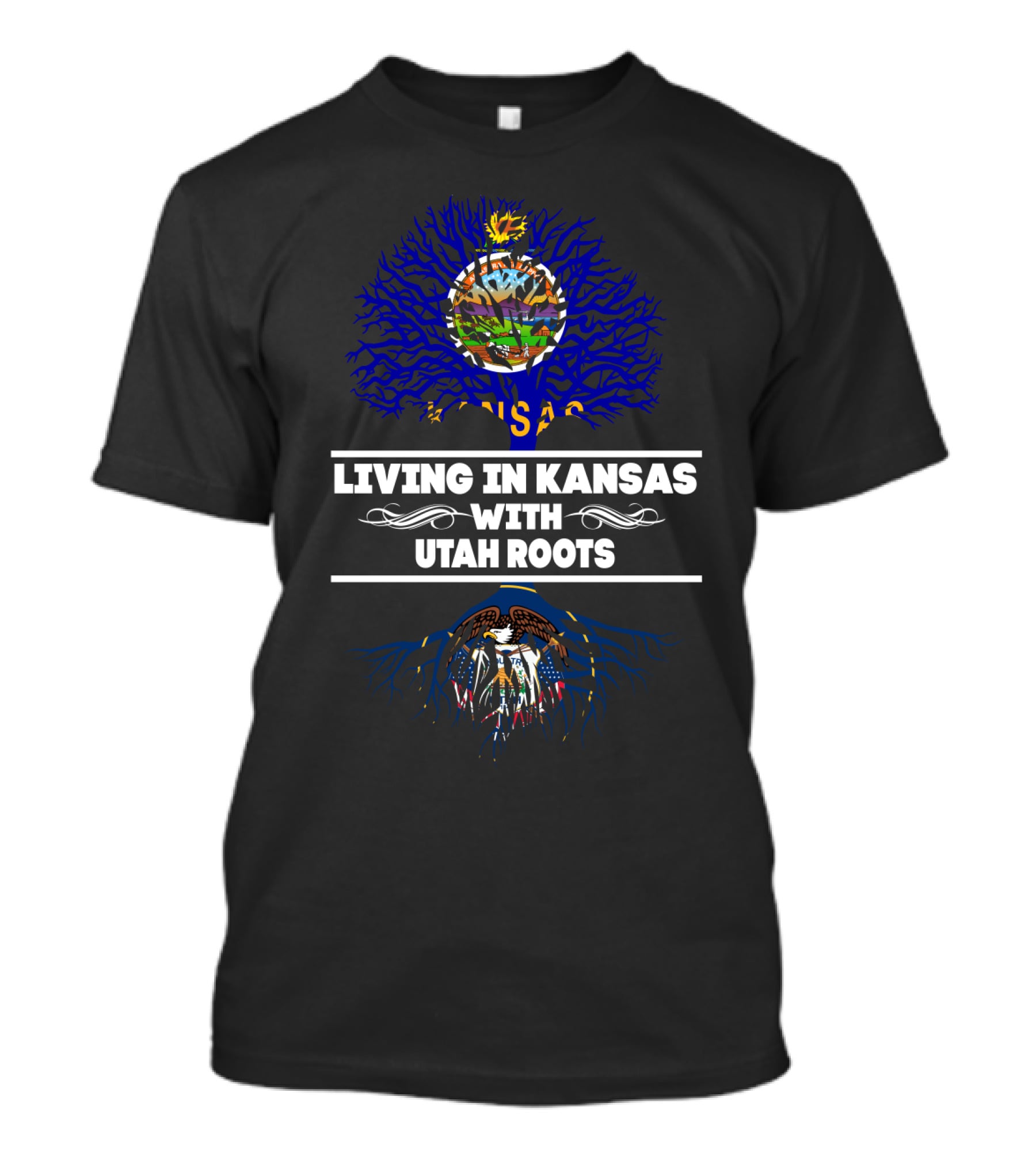Kansas Pride Meets Utah Heritage: Blending State Symbols And Rooted Connections T-Shirt