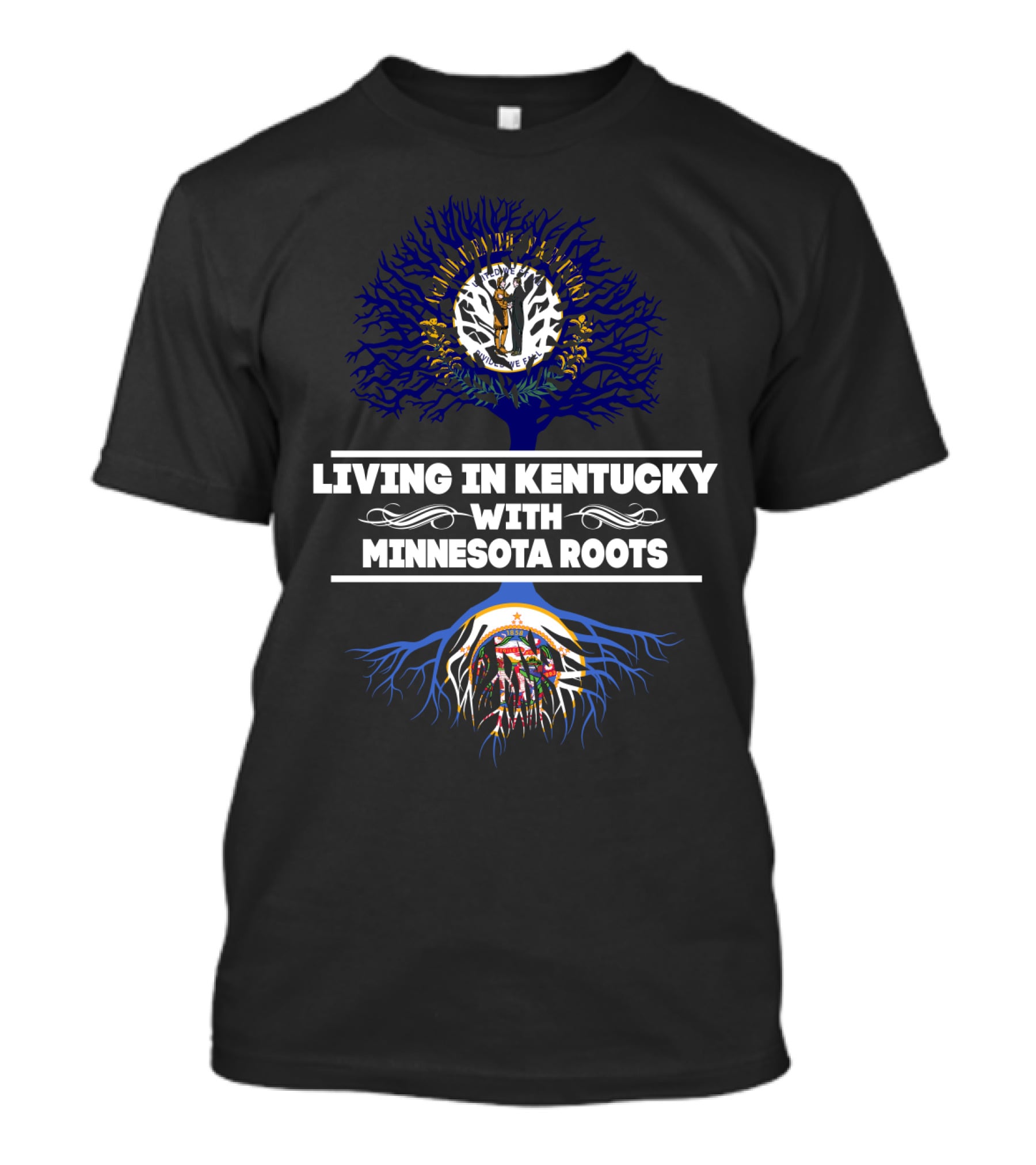 Living In Kentucky Proudly Displaying Deep Minnesota Roots Featuring State Symbols T-Shirt