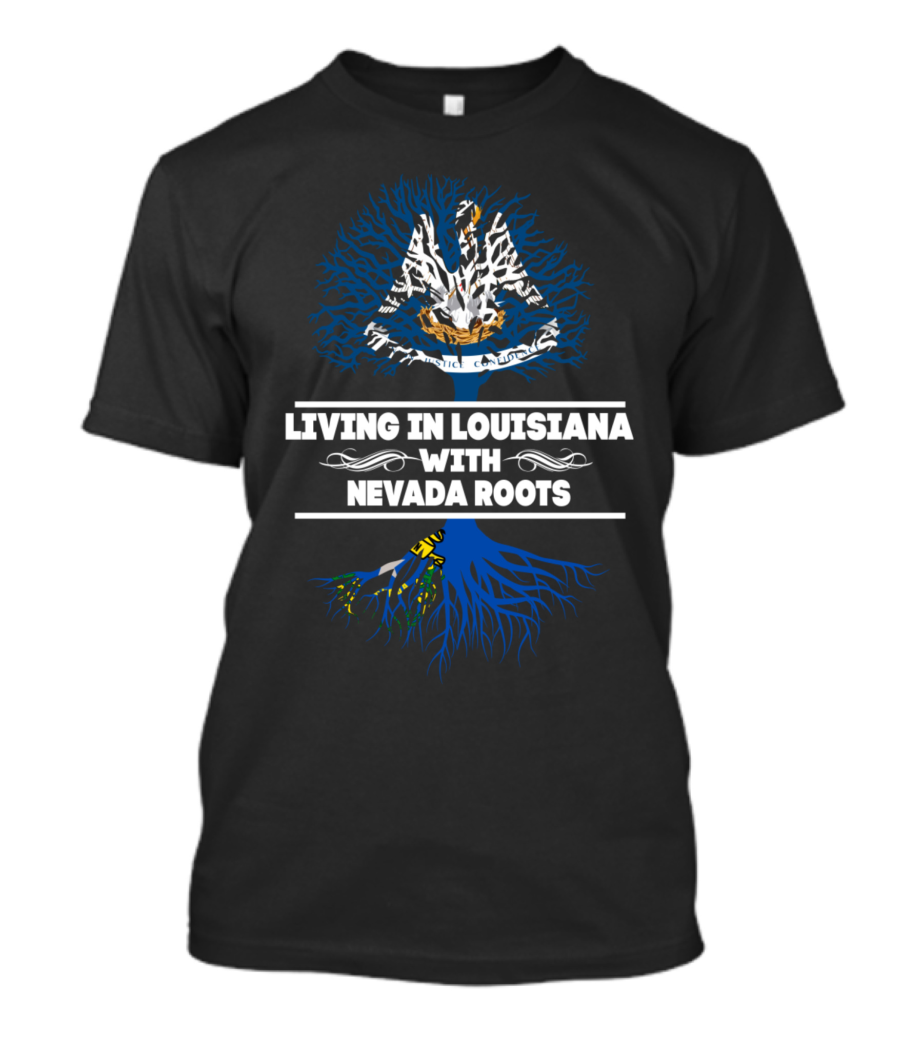 Living In Louisiana Embracing Nevada Roots With Pelican And Tree Symbolism T-Shirt