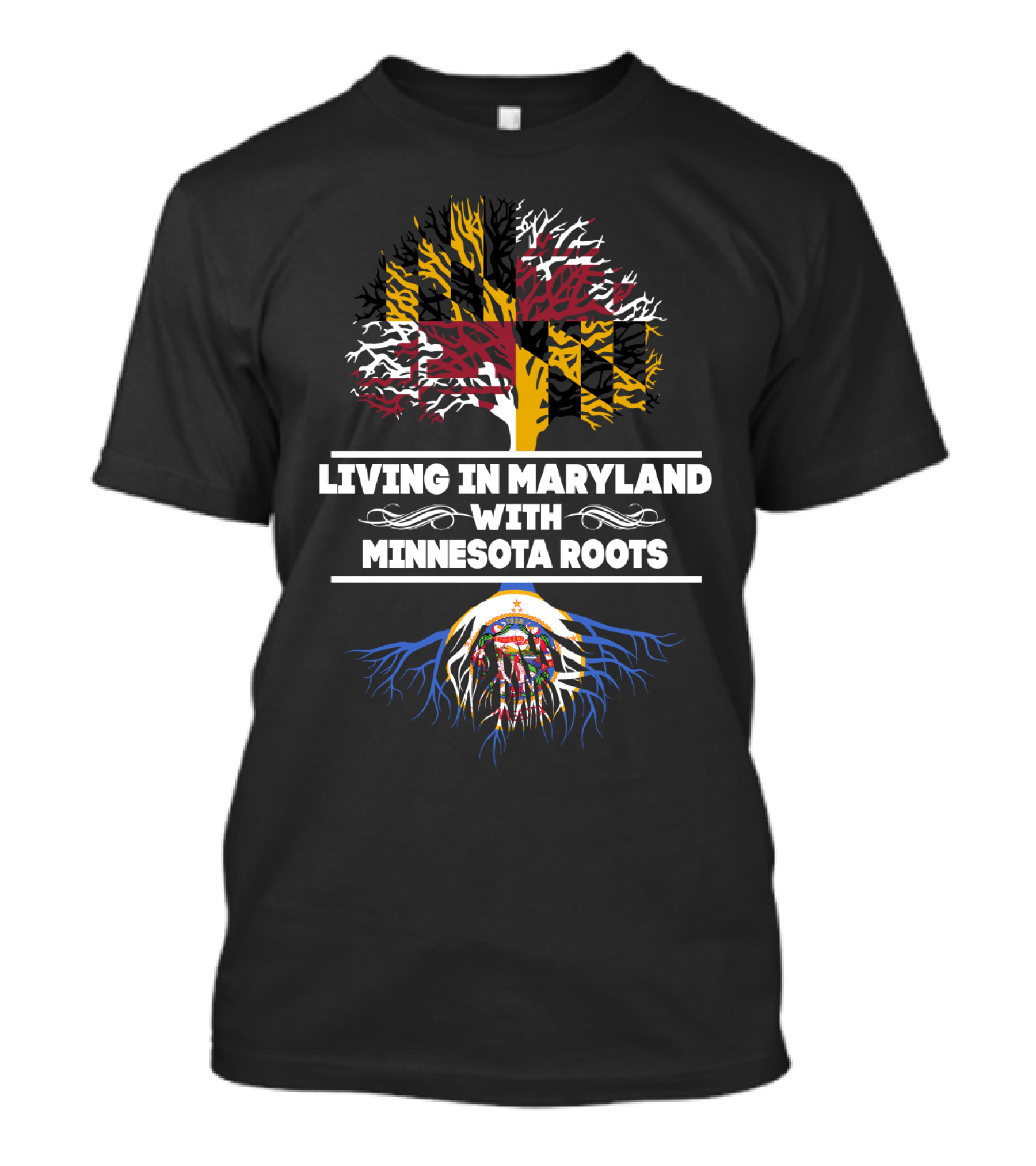 Maryland Flag Tree With Minnesota State Seal Roots Connection T-Shirt