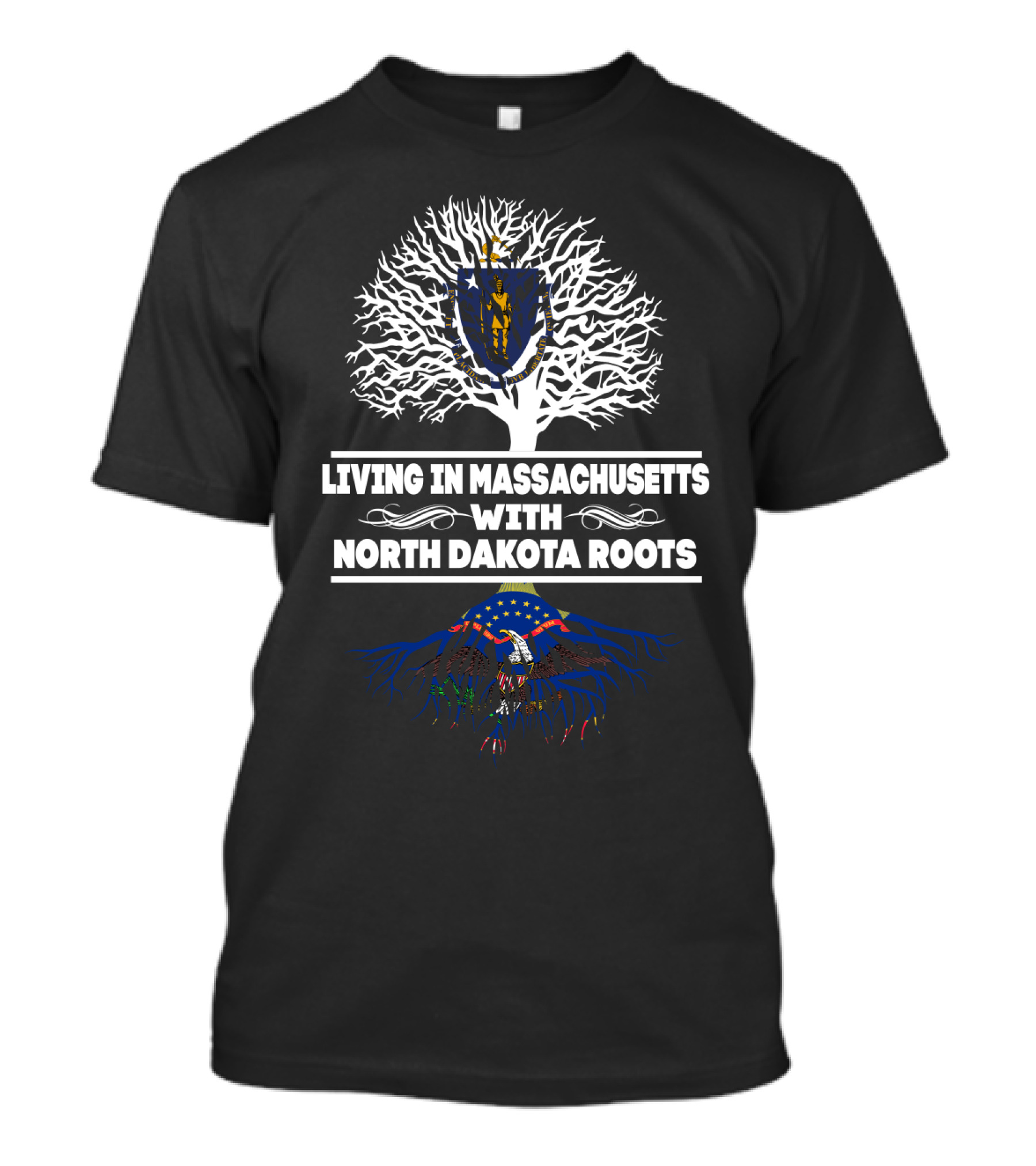 Massachusetts Living With Deep North Dakota Roots State Pride Graphics T-Shirt