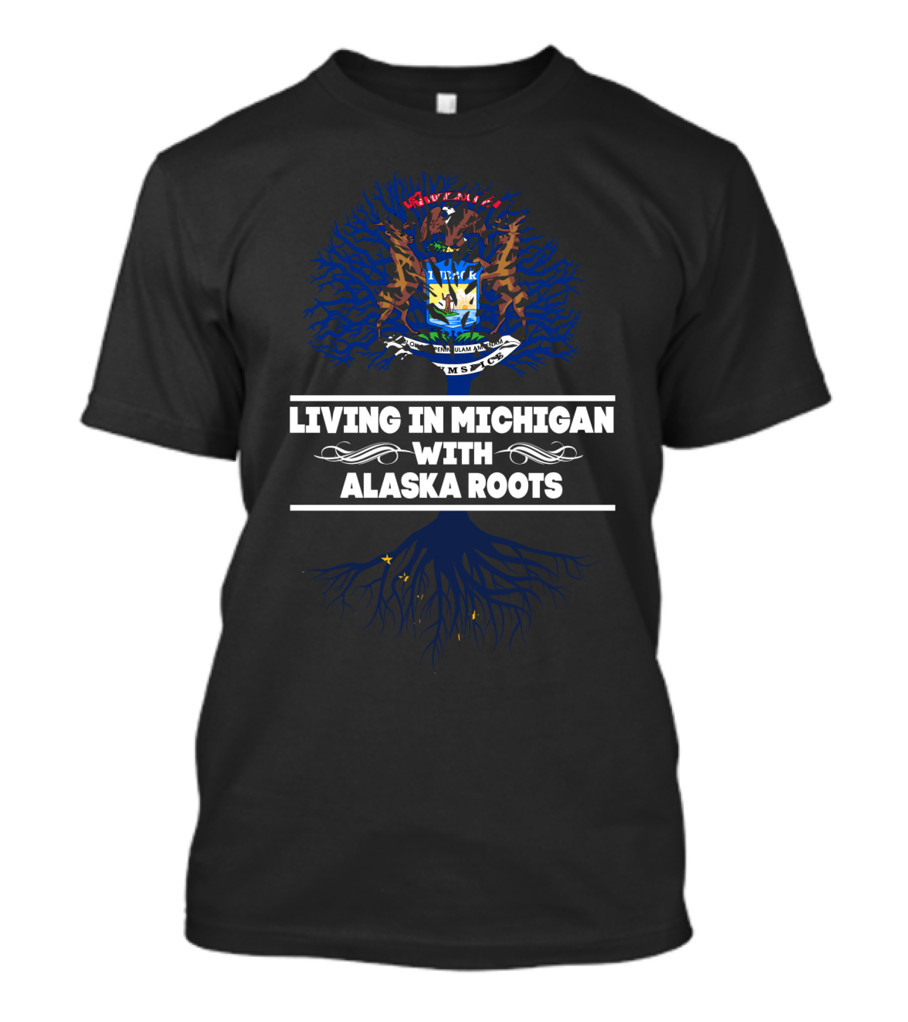 Michigan Pride Embracing Alaska Heritage With State Emblem And Root T-Shirt