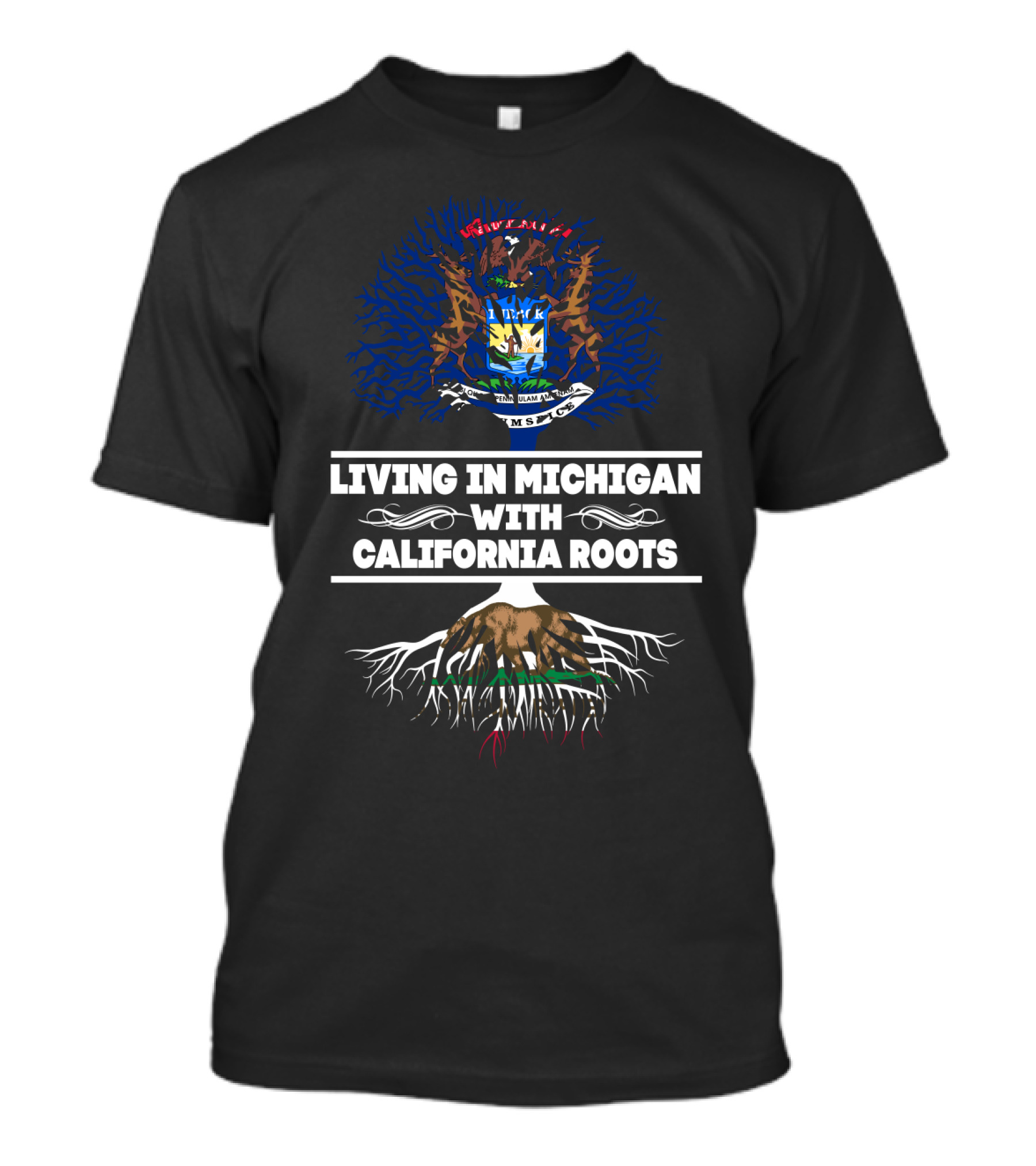 Michigan And California State Symbols Blending Heritage And Geography T-Shirt