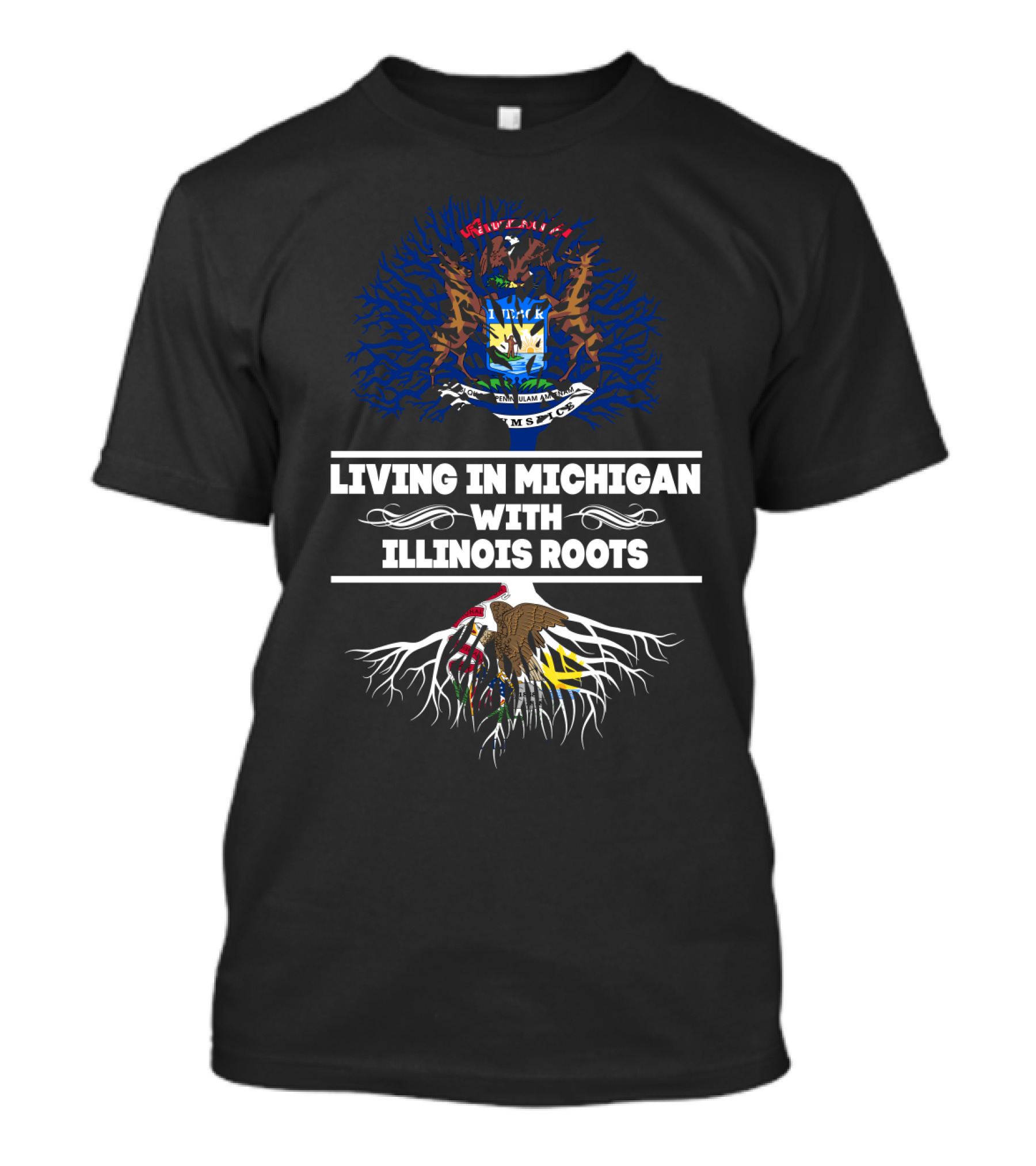 Michigan Pride With Illinois Heritage Symbolized Through State Flags And Root T-Shirt