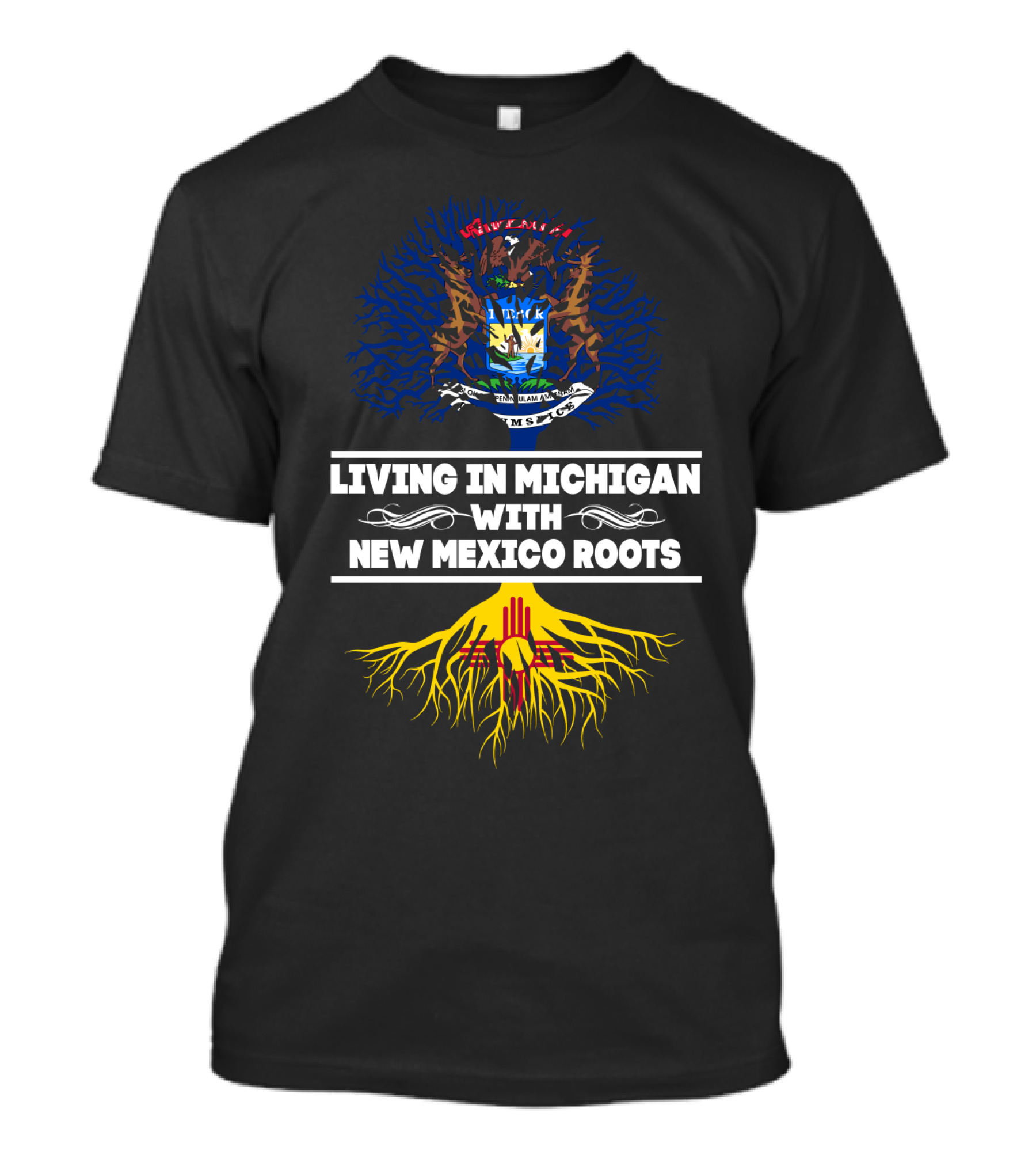 Michigan Life With New Mexico Zia Symbol Roots Heritage T-Shirt