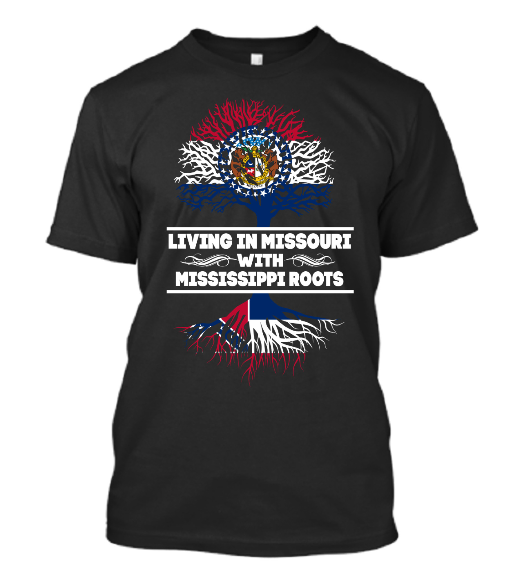 Missouri Heritage With Mississippi Roots Tree Design Featuring State Flags Iconography T-Shirt