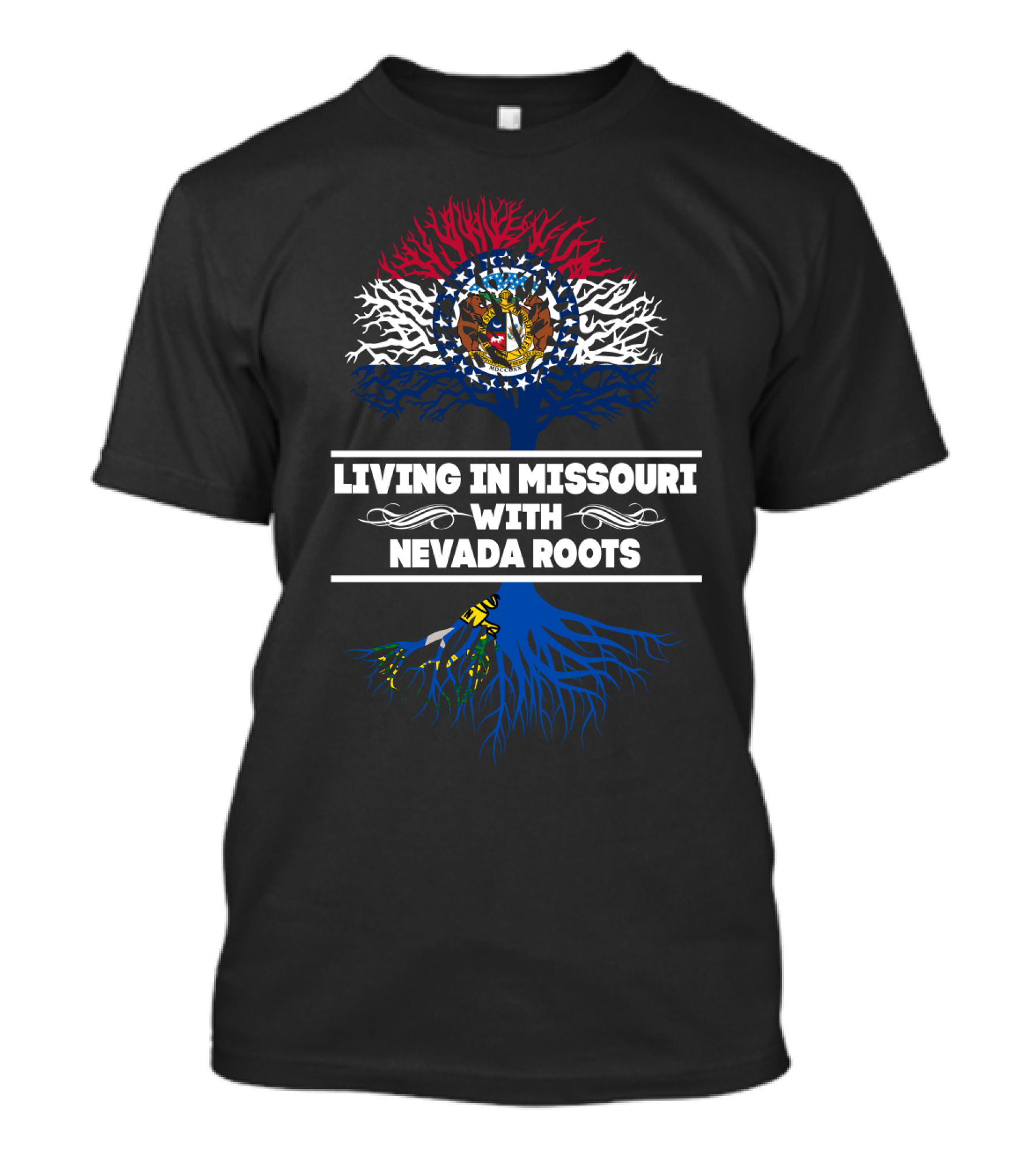 Missouri Flag Tree With Nevada Roots Symbolizing Dual State Pride T-Shirt