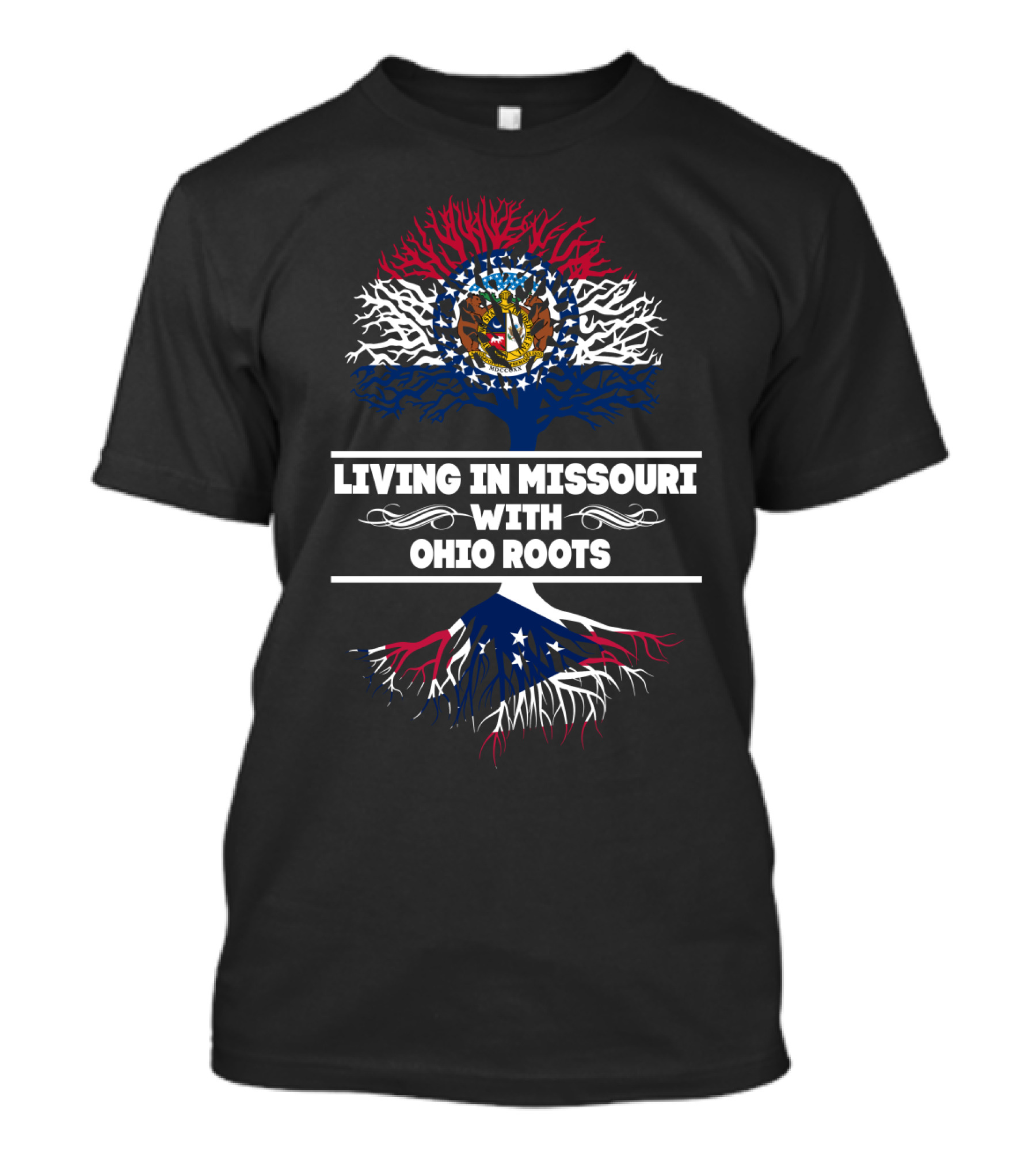 Missouri Pride With Ohio Heritage Symbolized By State Flag Tree Roots T-Shirt