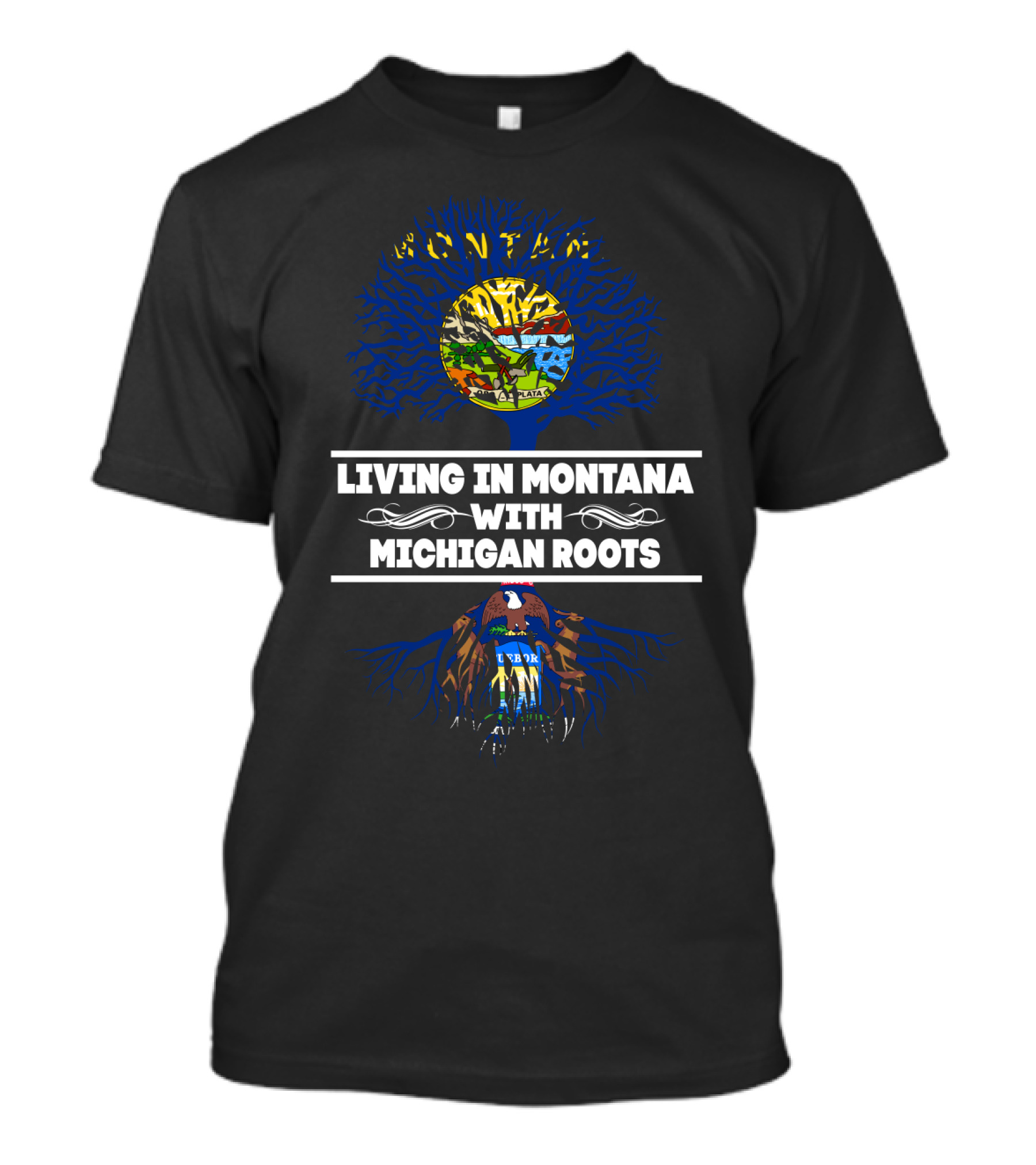 Living In Montana With Deep Michigan Roots State Seal T-Shirt