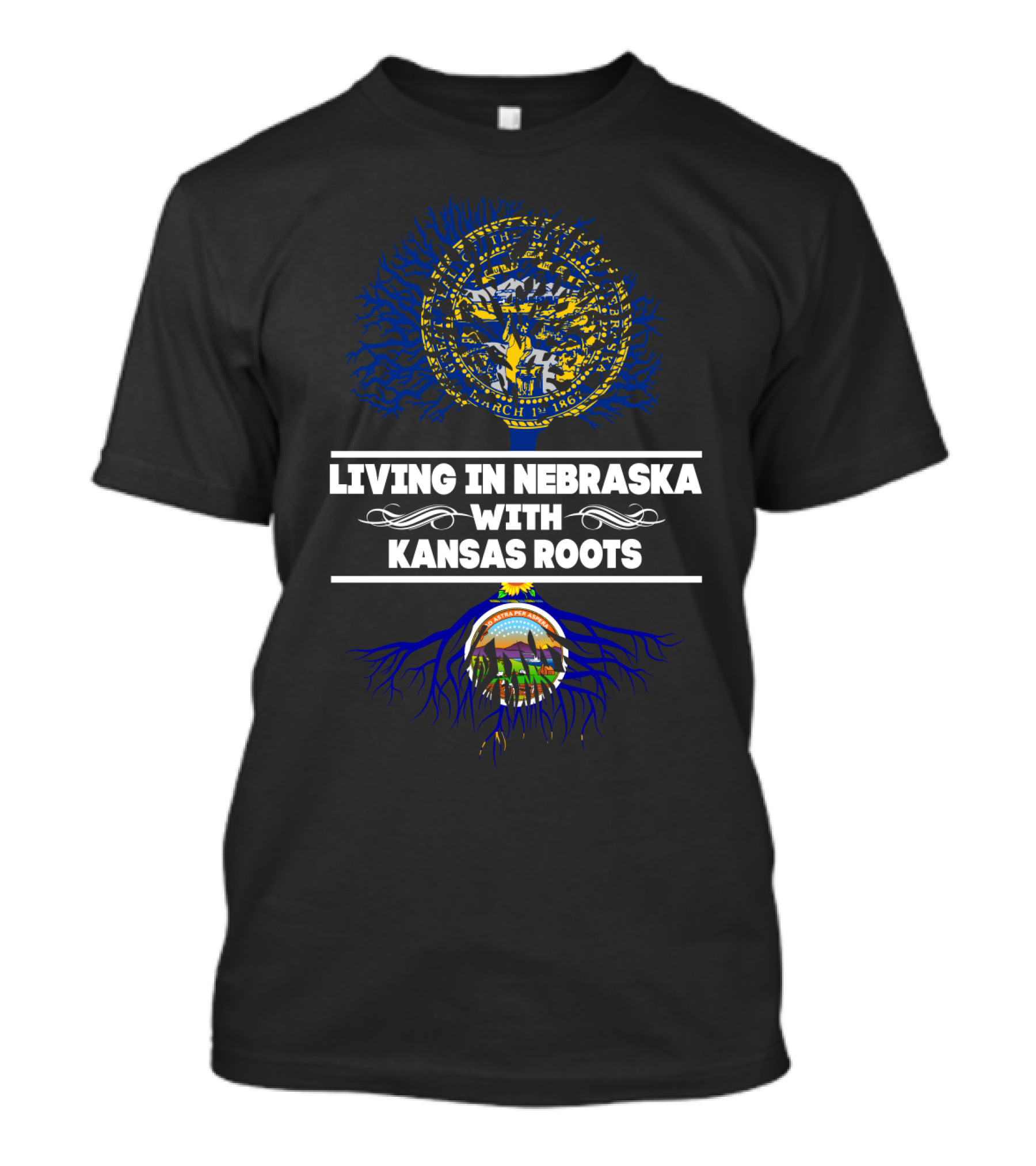 Living In Nebraska With Deep Kansas Roots Featuring State Seals T-Shirt
