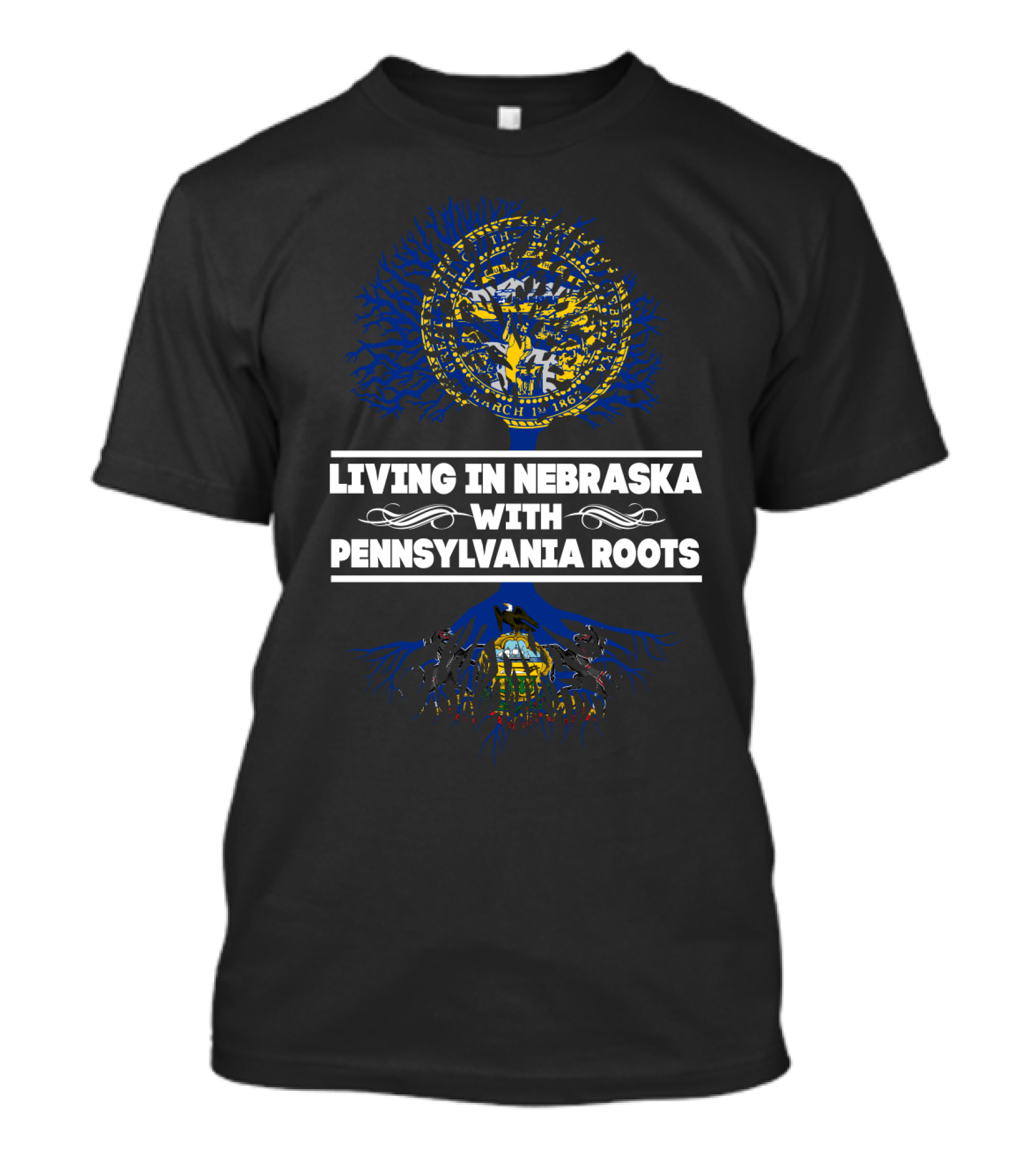 Nebraska Life Pennsylvania Ancestry Connection With Dual State Seals And Tree T-Shirt