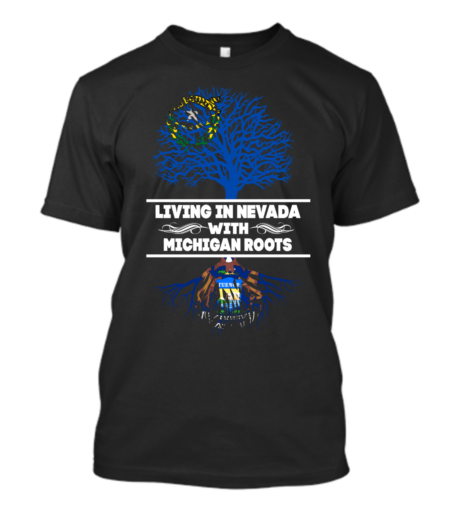 Living In Nevada With Michigan Roots Nevada Flag Tree T-Shirt