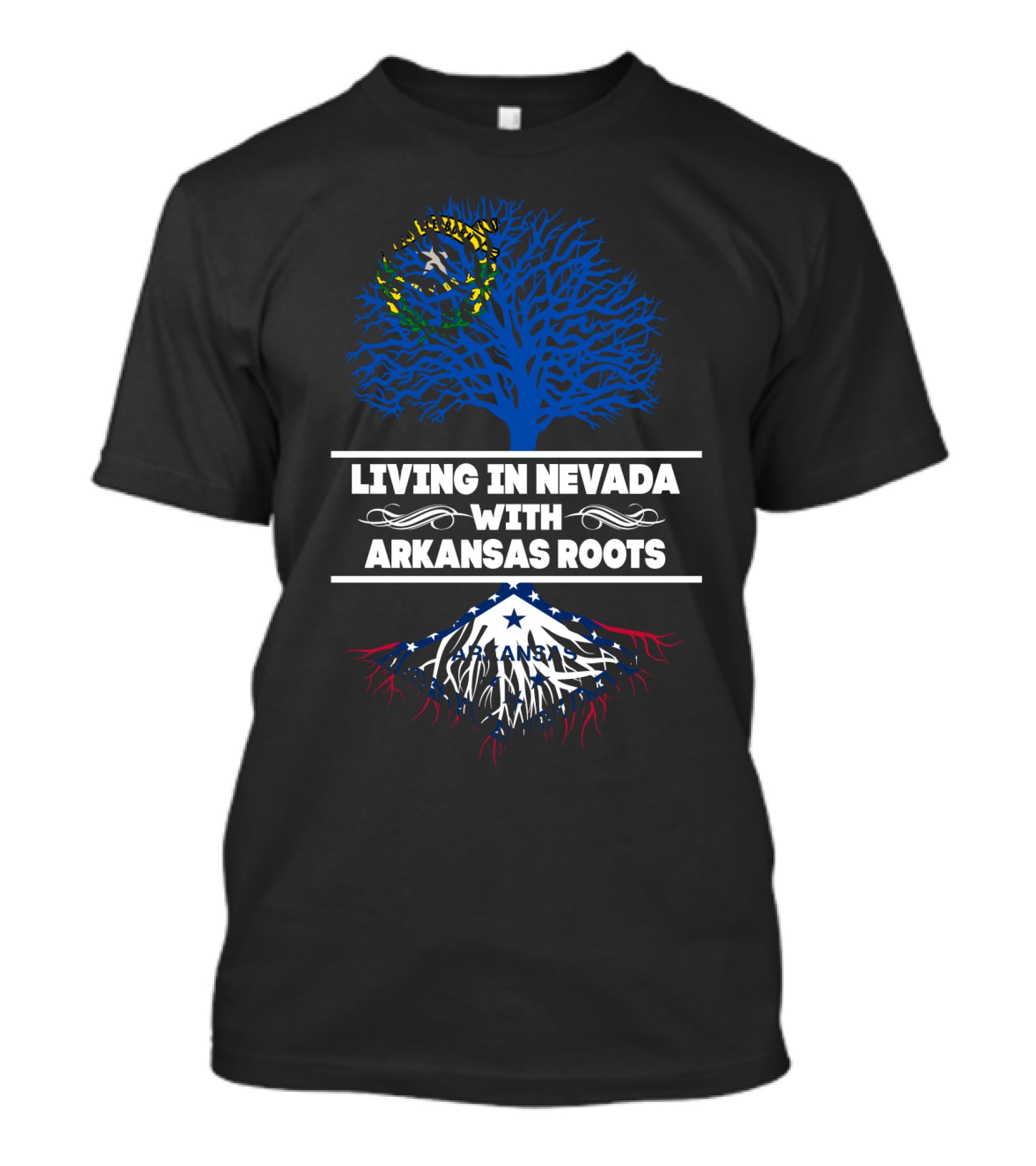 Living In Nevada Embracing Arkansas Roots With Tree And Roots Symbolism T-Shirt