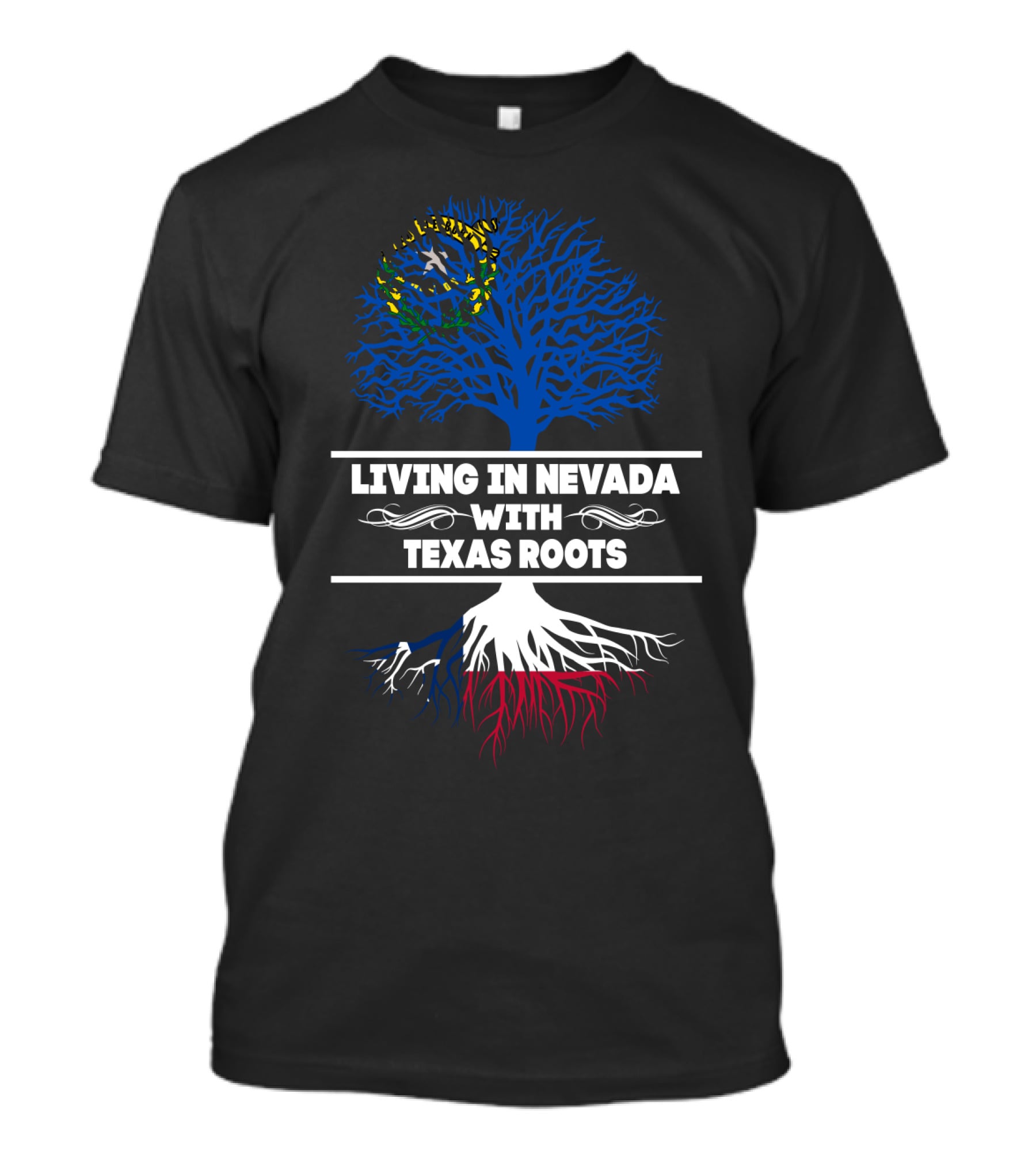 Nevada State Pride With Texas Flag Roots Tree T-Shirt