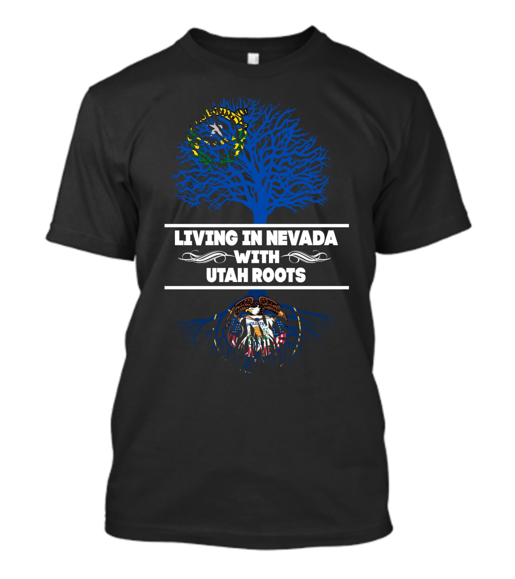 Nevada Pride With Utah Heritage Emblem Featuring State Symbols And Roots T-Shirt