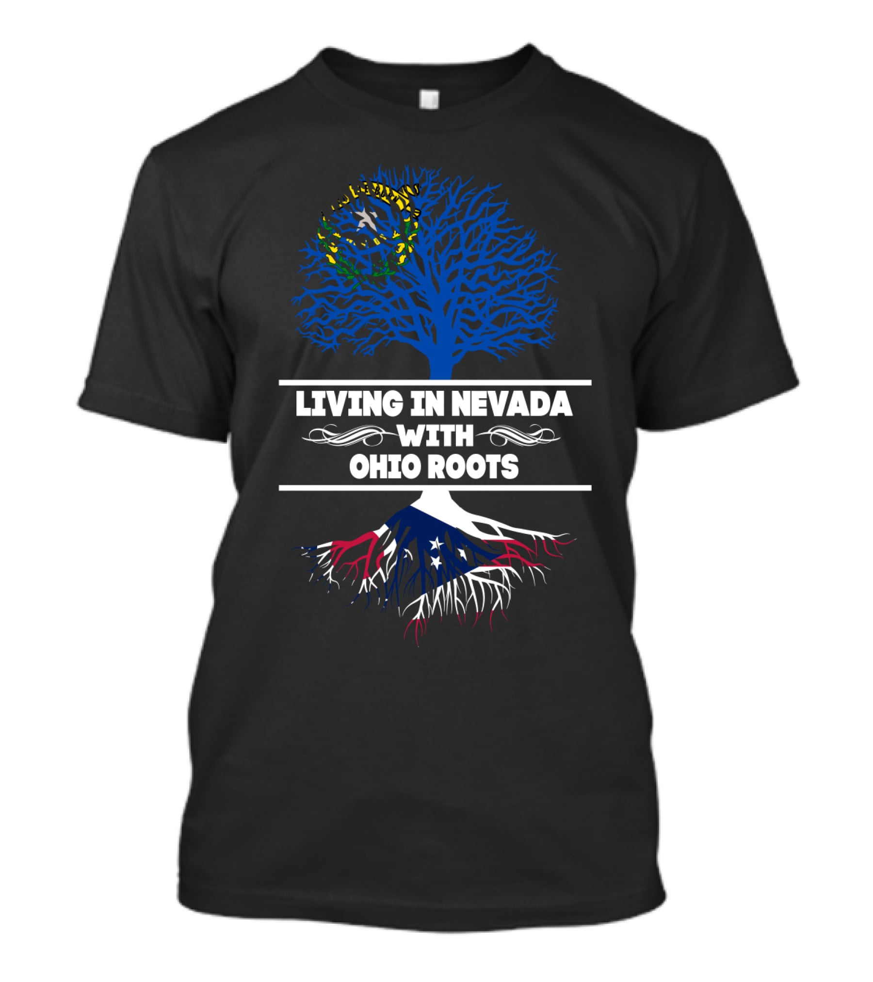 Nevada Living Ohio Roots Tree Graphic With State Flags T-Shirt