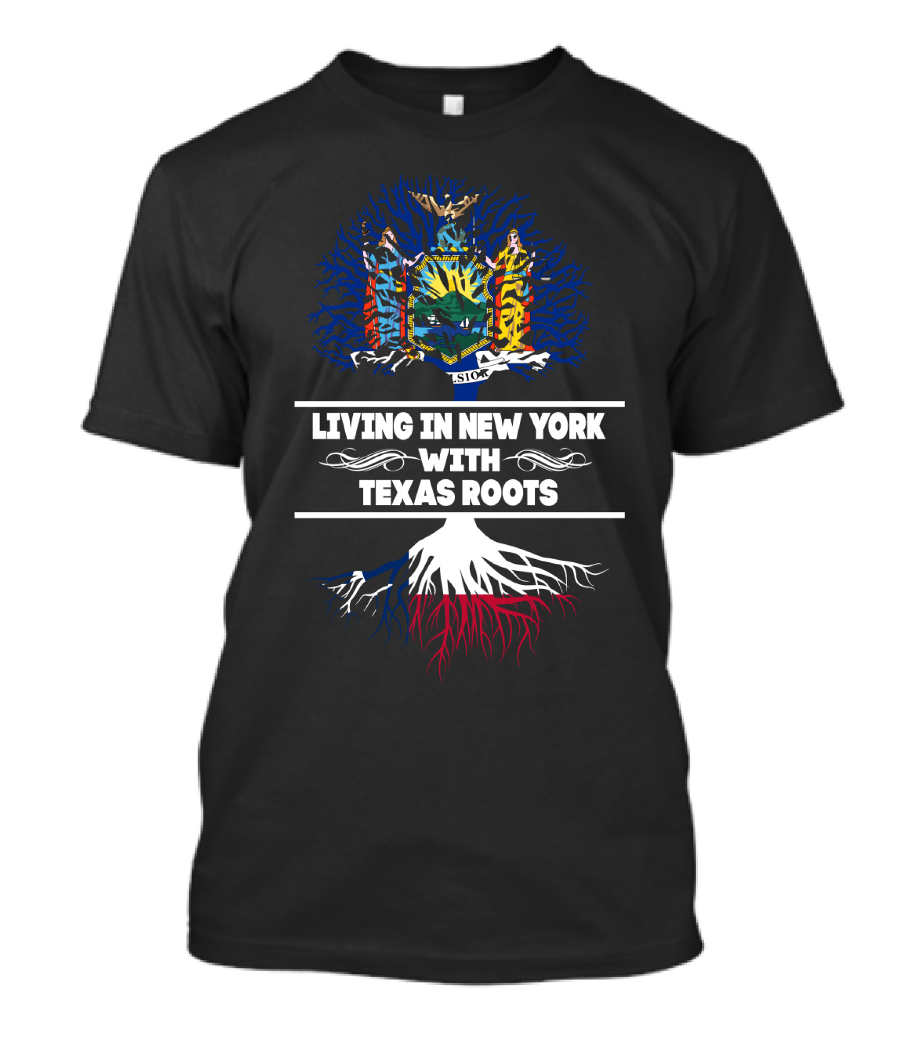 New York State Emblem Tree With Texas Lone Star Roots Connection T-Shirt
