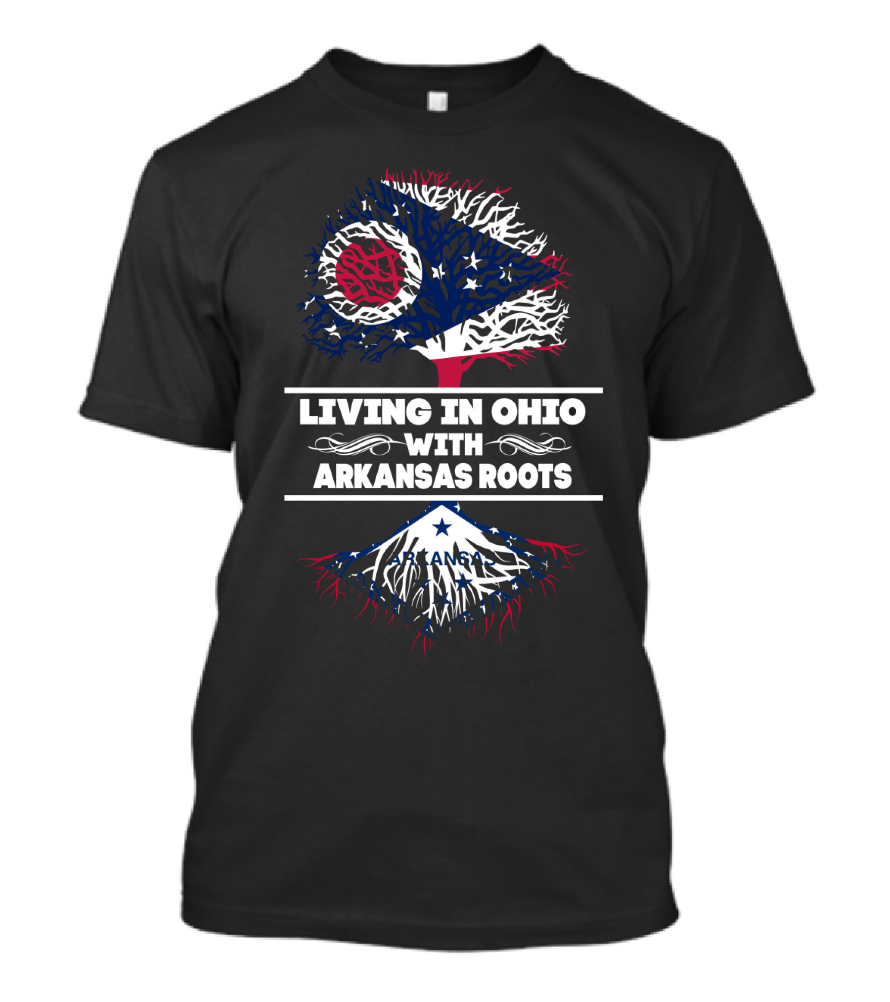 Ohio Pride With Deep Arkansas Roots Banner And State Flags Motif T-Shirt