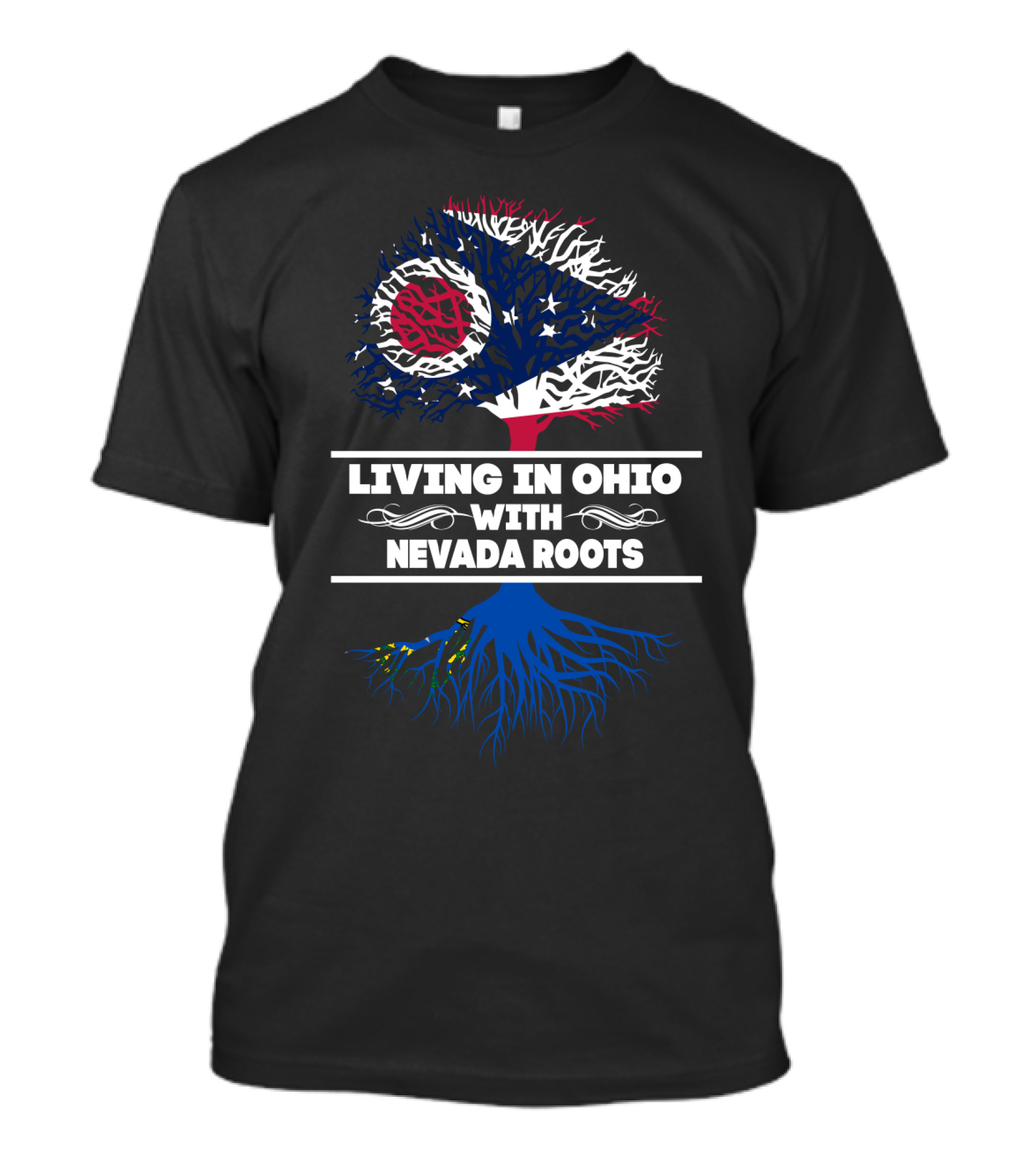 Ohio Flag Tree Graphic With Nevada Heritage Roots Connection T-Shirt