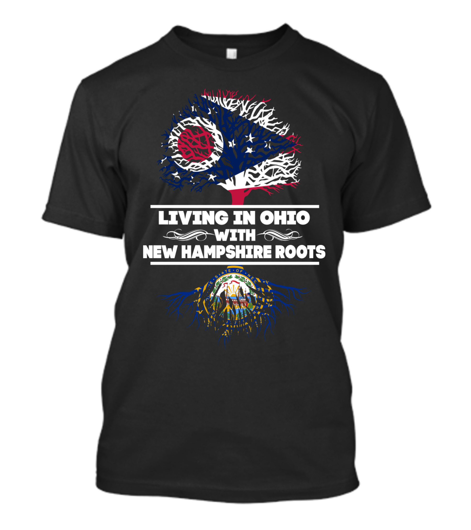 Ohio Pride And New Hampshire Heritage Tree Design Featuring State Symbols T-Shirt