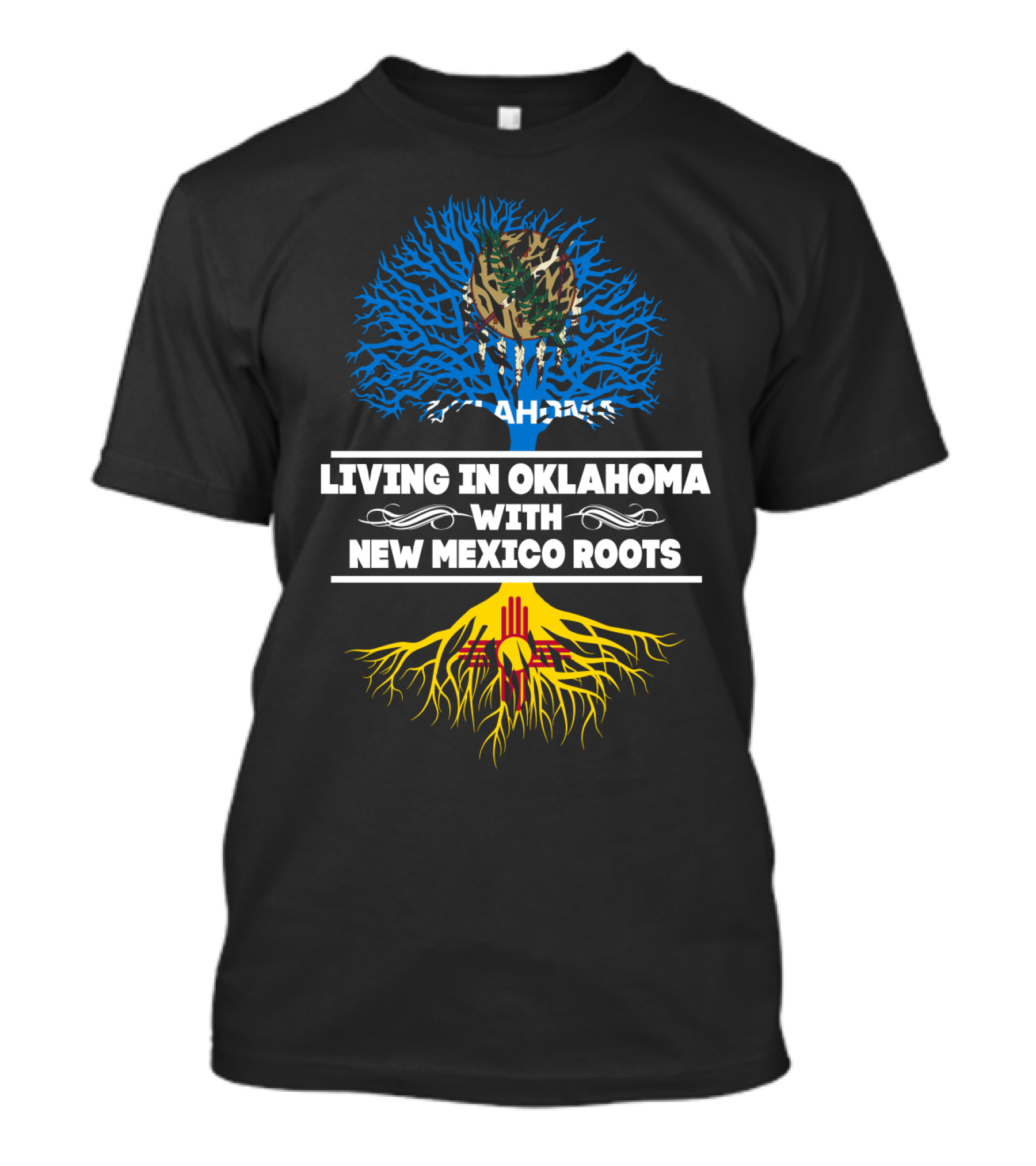 Oklahoma Residency Embracing New Mexico Heritage With Tribal And Zia Symbol Tree T-Shirt