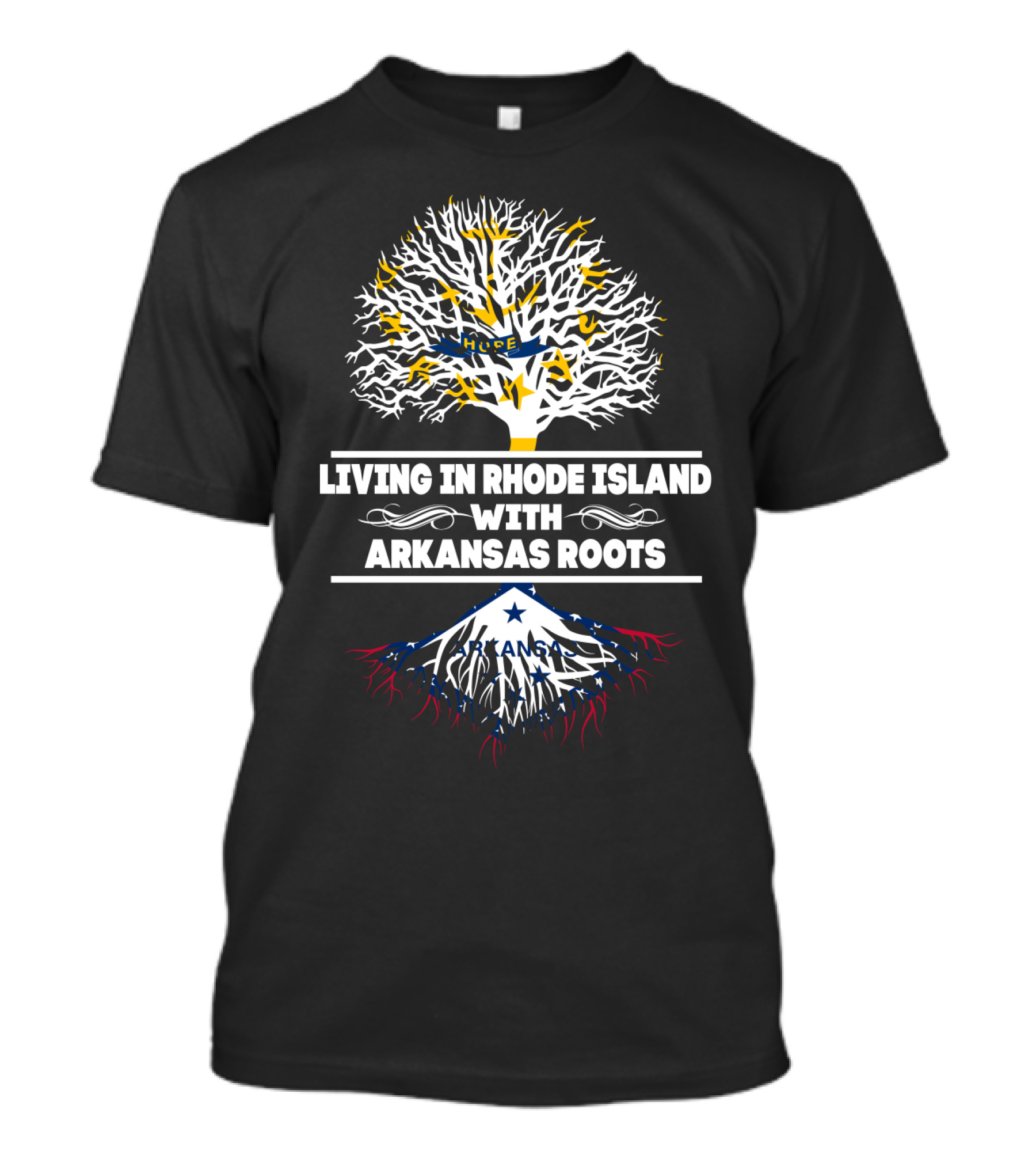 Living In Rhode Island With Deep Arkansas Roots Symbolized By Dual-Color Tree T-Shirt