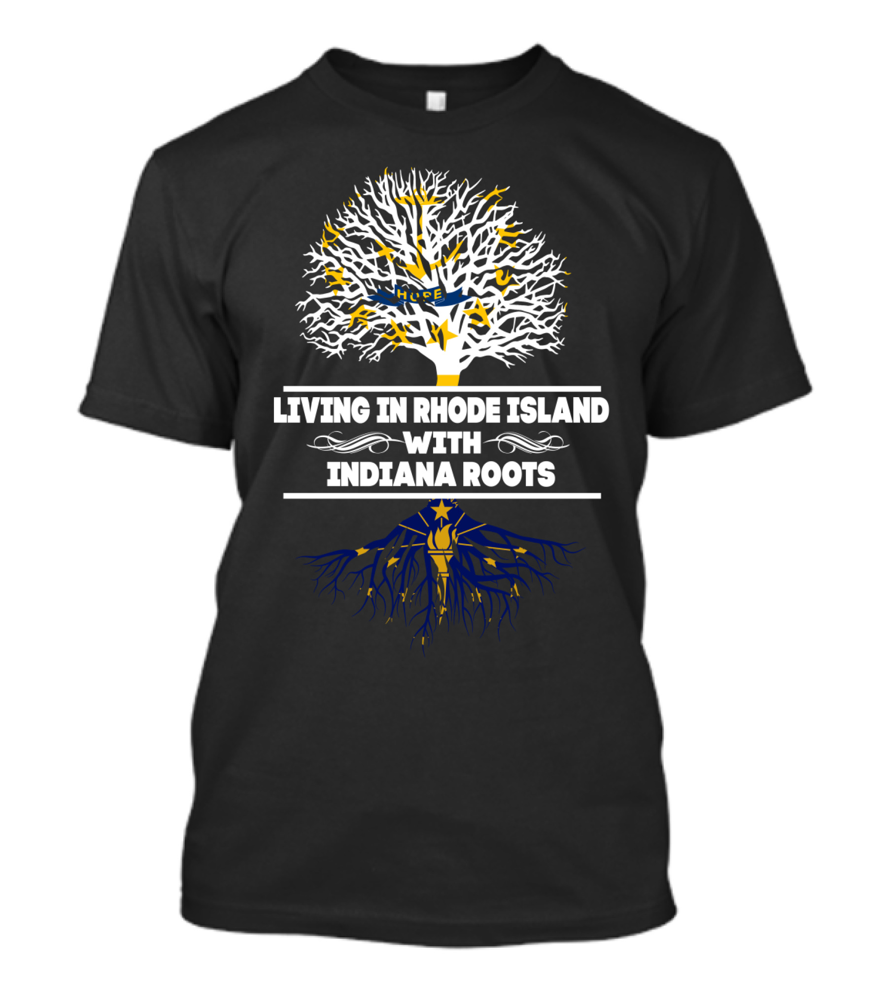 Living In Rhode Island With Indiana Roots Symbolic Tree T-Shirt