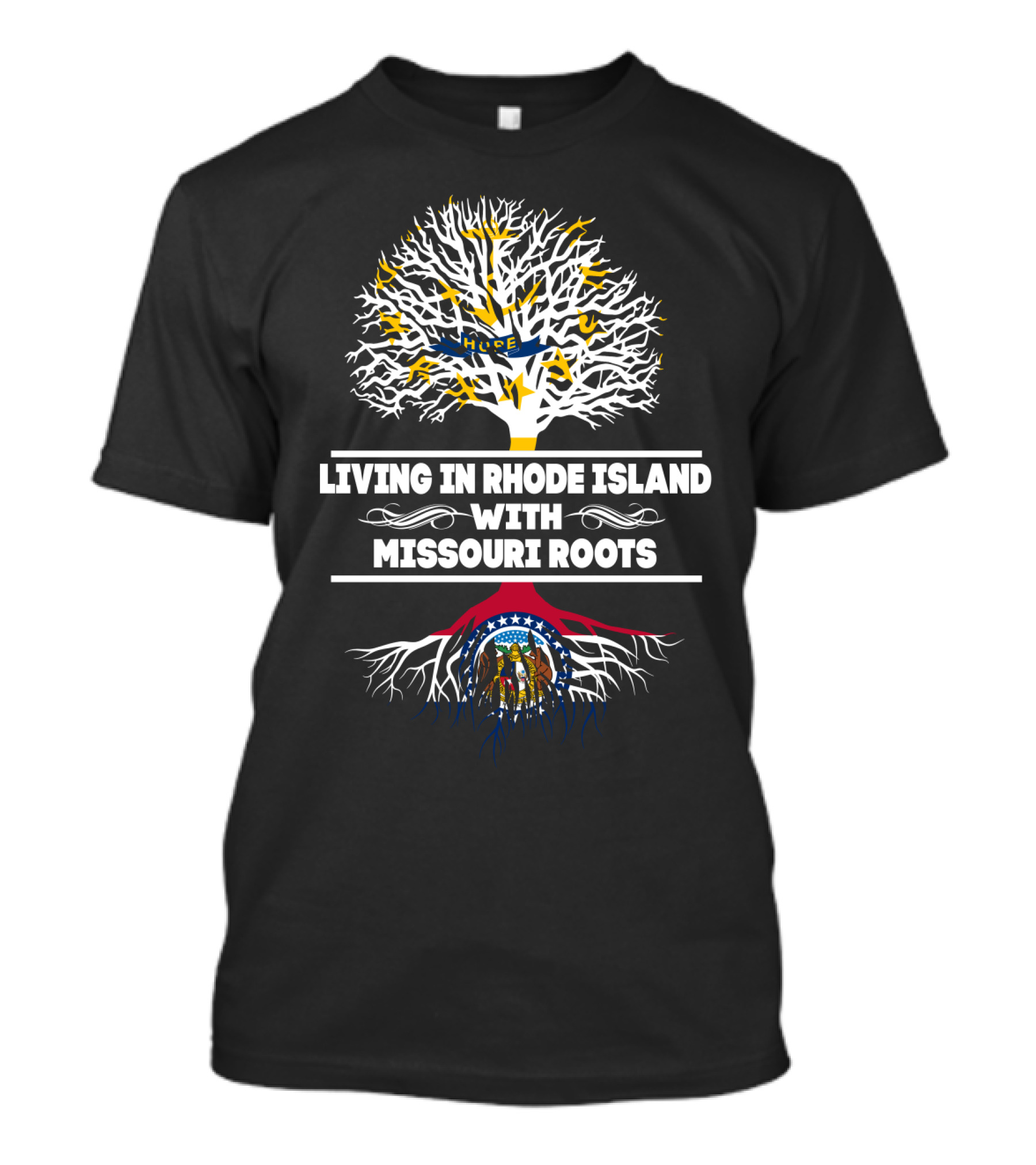 Rhode Island Living With Strong Missouri State Roots Tree T-Shirt