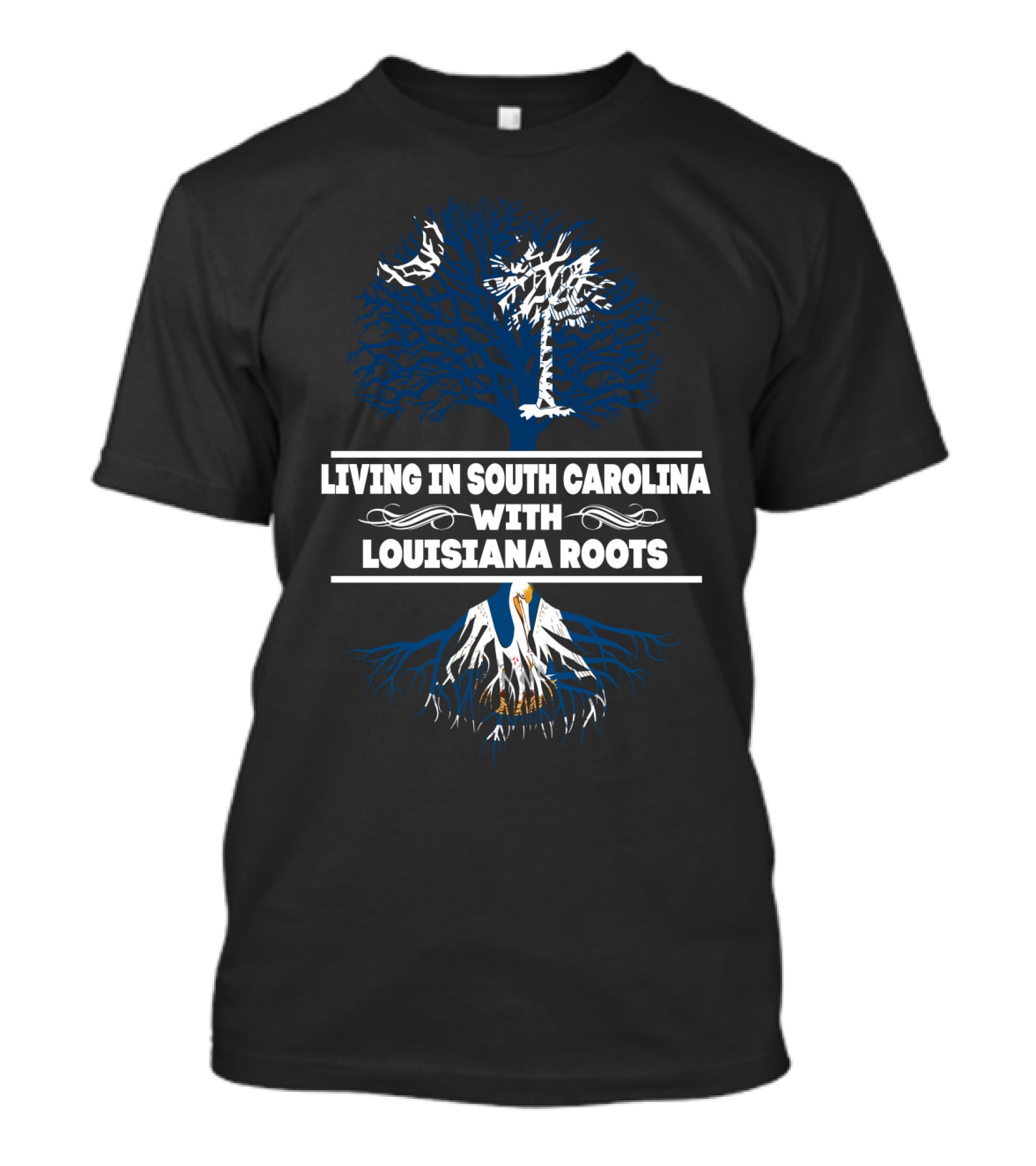 Deep Southern Heritage: Living In South Carolina With Louisiana Roots Featuring Palmetto Tree And Pelican T-Shirt