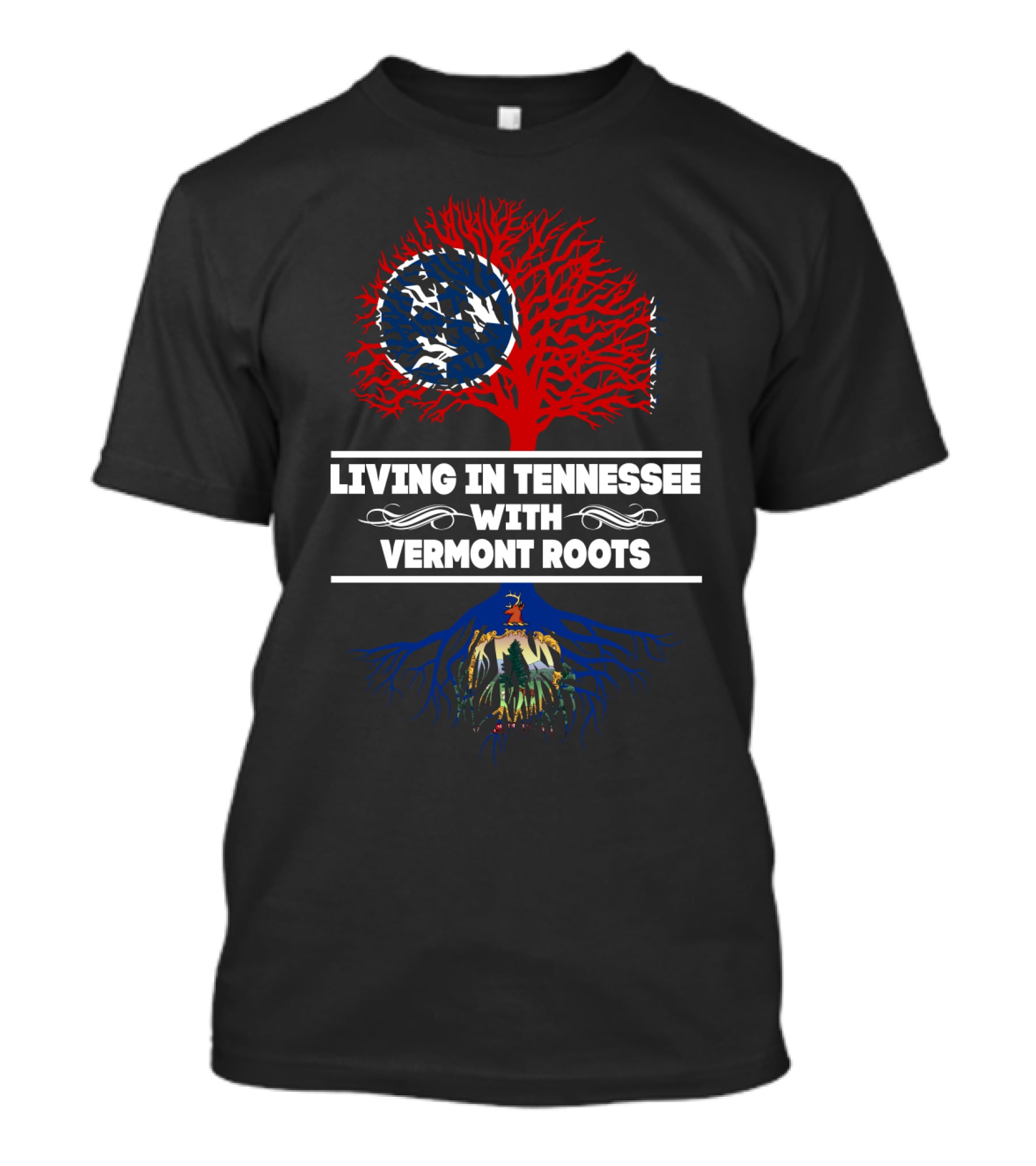 Tennessee State Flag Tree With Vermont State Seal Roots T-Shirt