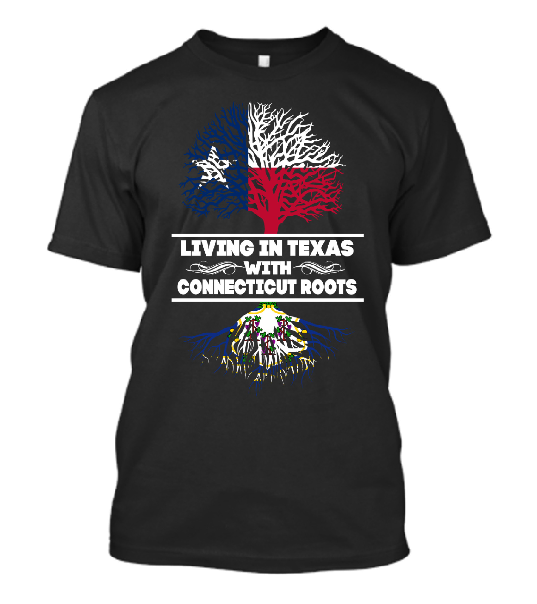 Texas And Connecticut Fusion: Lone Star Flag Tree With Nutmeg State Roots T-Shirt