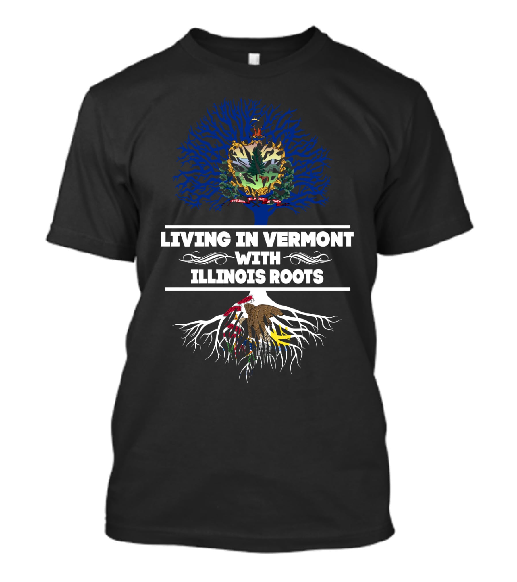 Vermont Living With Illinois Roots State Symbols Tree T-Shirt