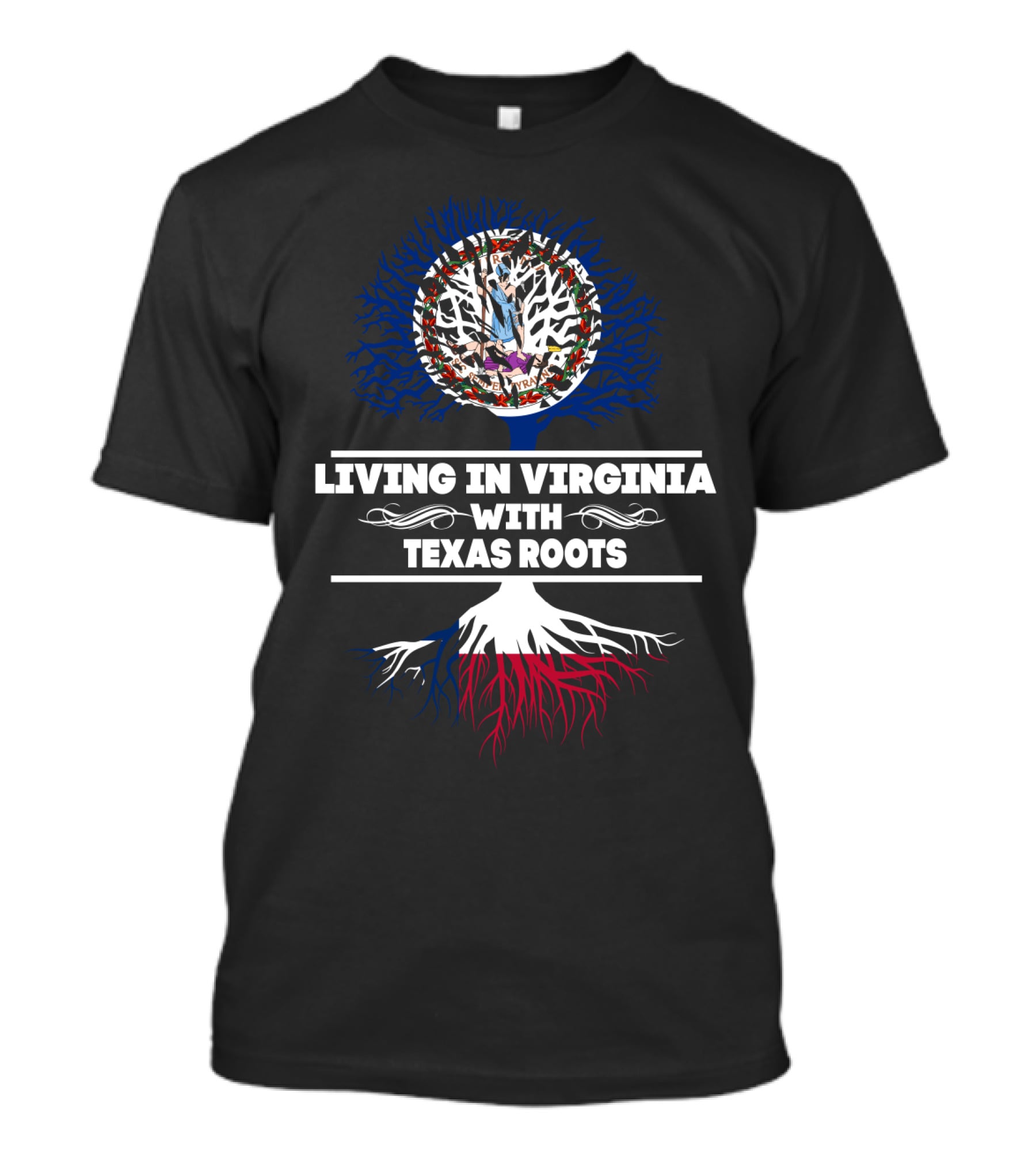 Living In Virginia With Texas Roots Virginia Seal Tree With Lone Star Roots T-Shirt