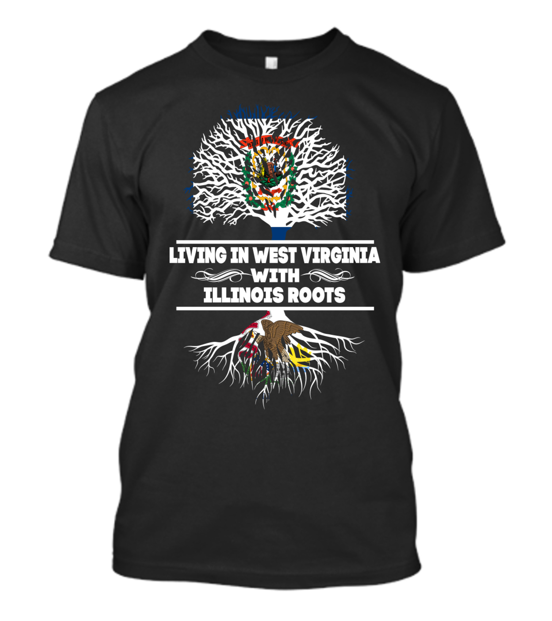 West Virginia And Illinois Heritage Tree Design Featuring Dual State Roots T-Shirt