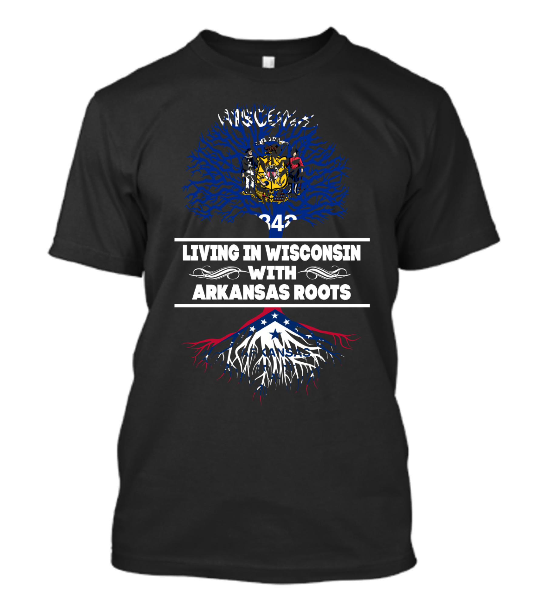 Wisconsin State Emblem And Arkansas Flag Roots Connection T-Shirt