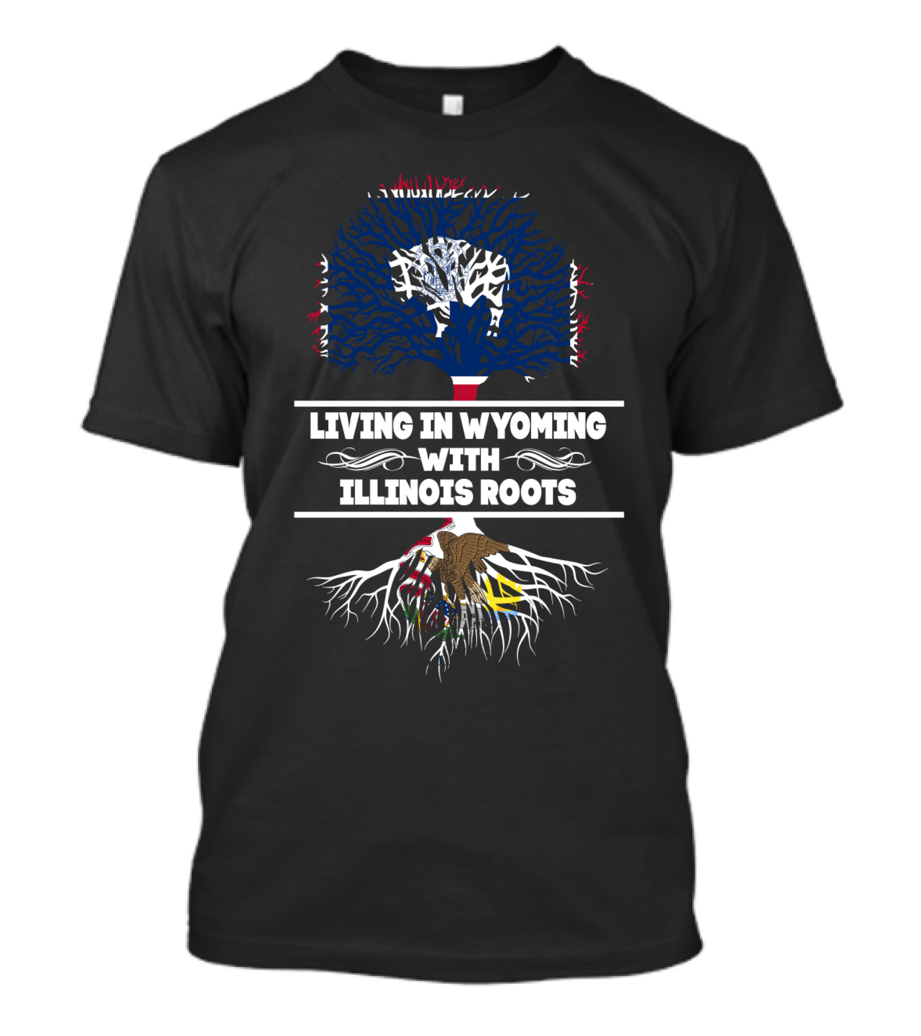 Living In Wyoming With Illinois Roots State Flags Tree T-Shirt