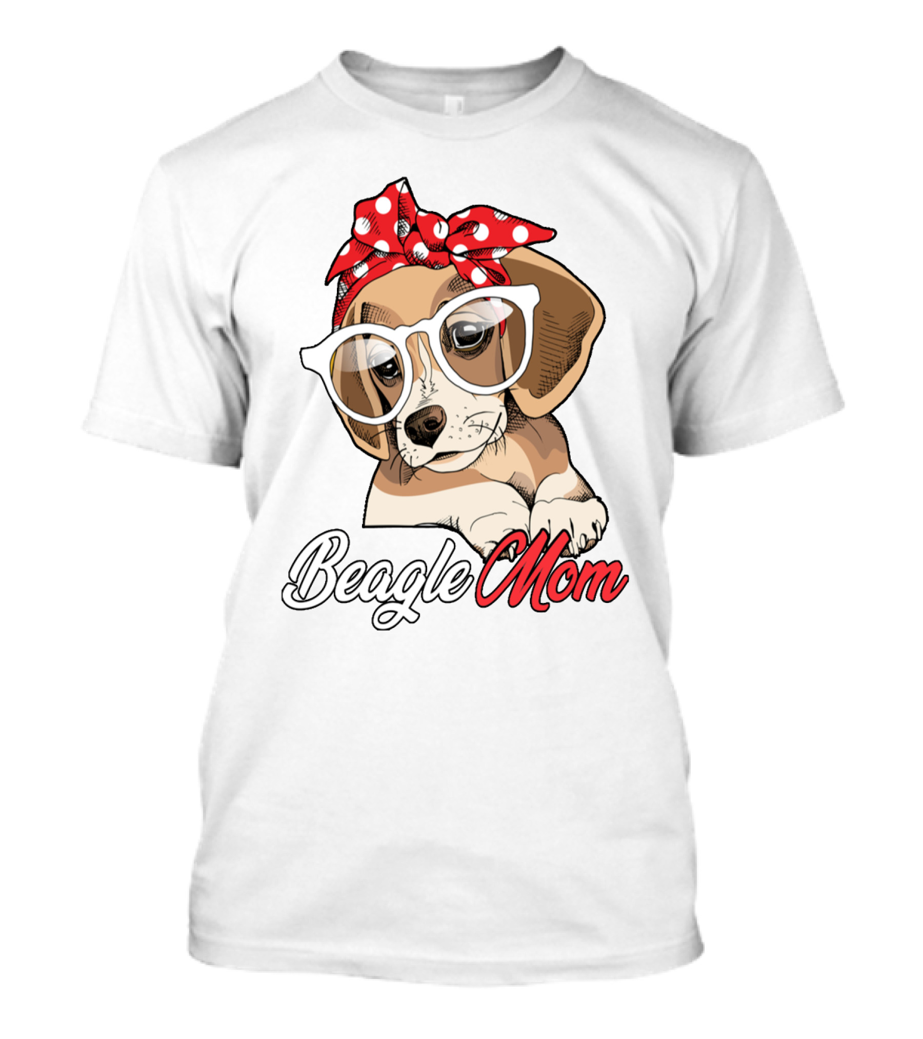 Beagle Mom Cute Beagle Dog With Glasses And Red Polka Dot Bandana T-Shirt