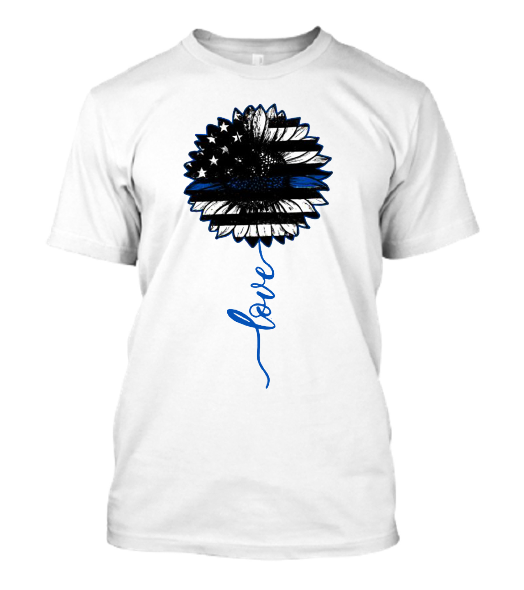 American Flag Sunflower Thin Blue Line Love T-Shirt