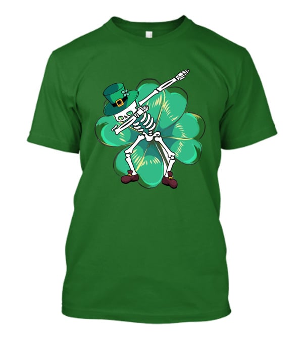 St Patrick's Day Skeleton Dabbing Leprechaun Clover T-Shirt